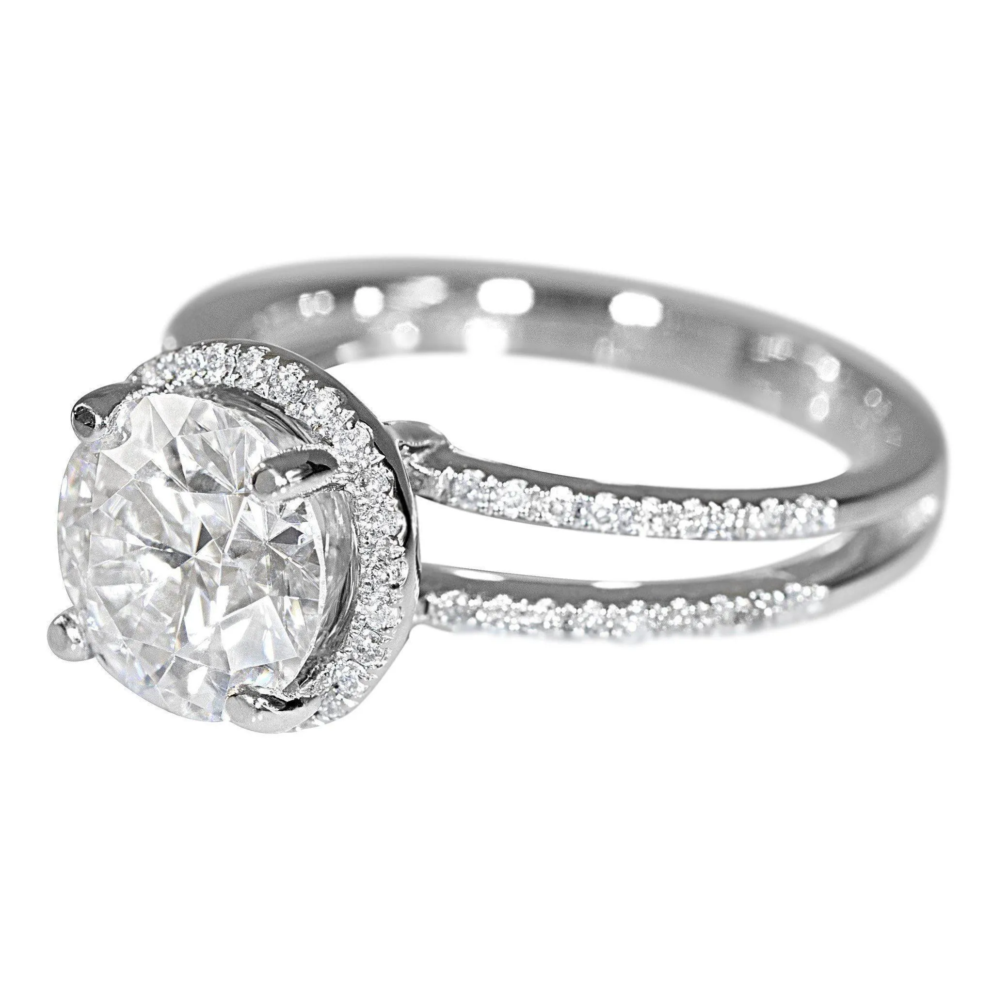8mm Round Center 14KW Split Shank Diamond Accent Halo Ring