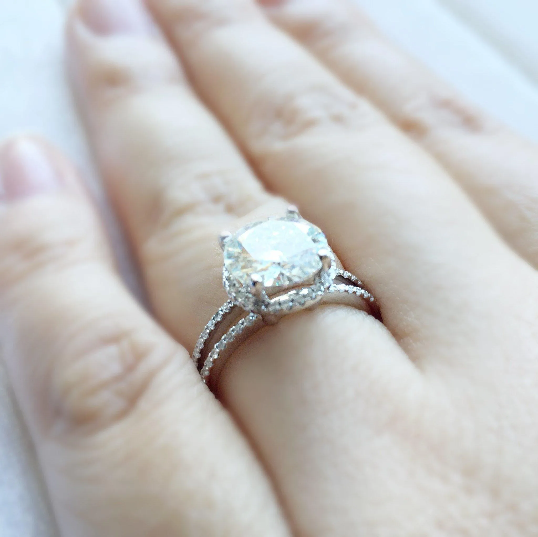 8mm Round Center 14KW Split Shank Diamond Accent Halo Ring