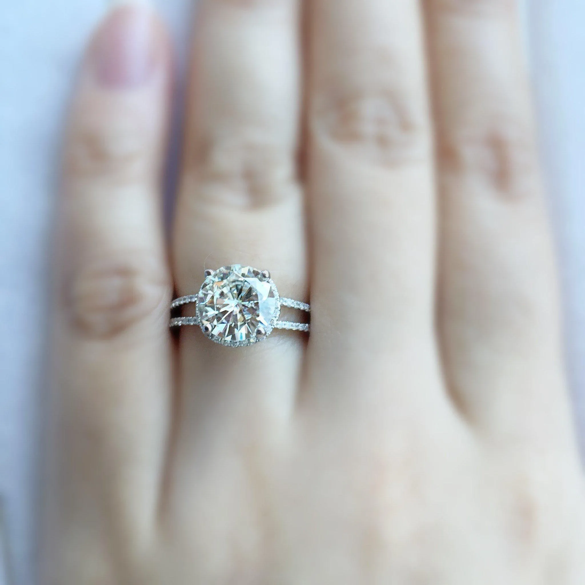 8mm Round Center 14KW Split Shank Diamond Accent Halo Ring