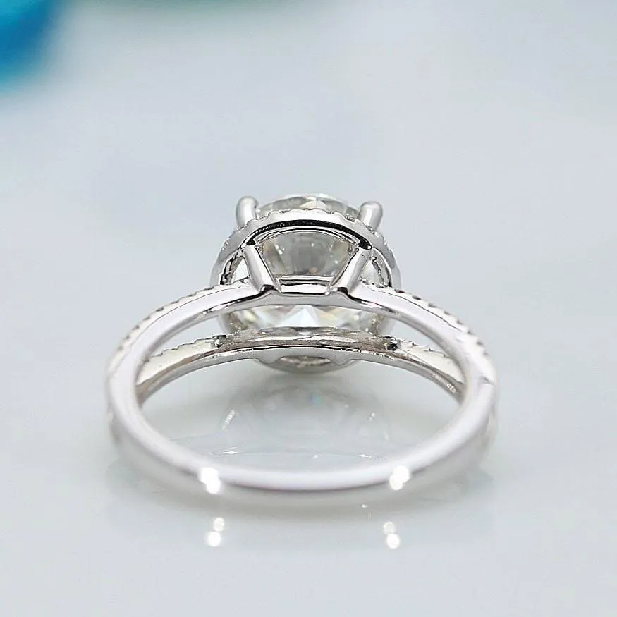 8mm Round Center 14KW Split Shank Diamond Accent Halo Ring