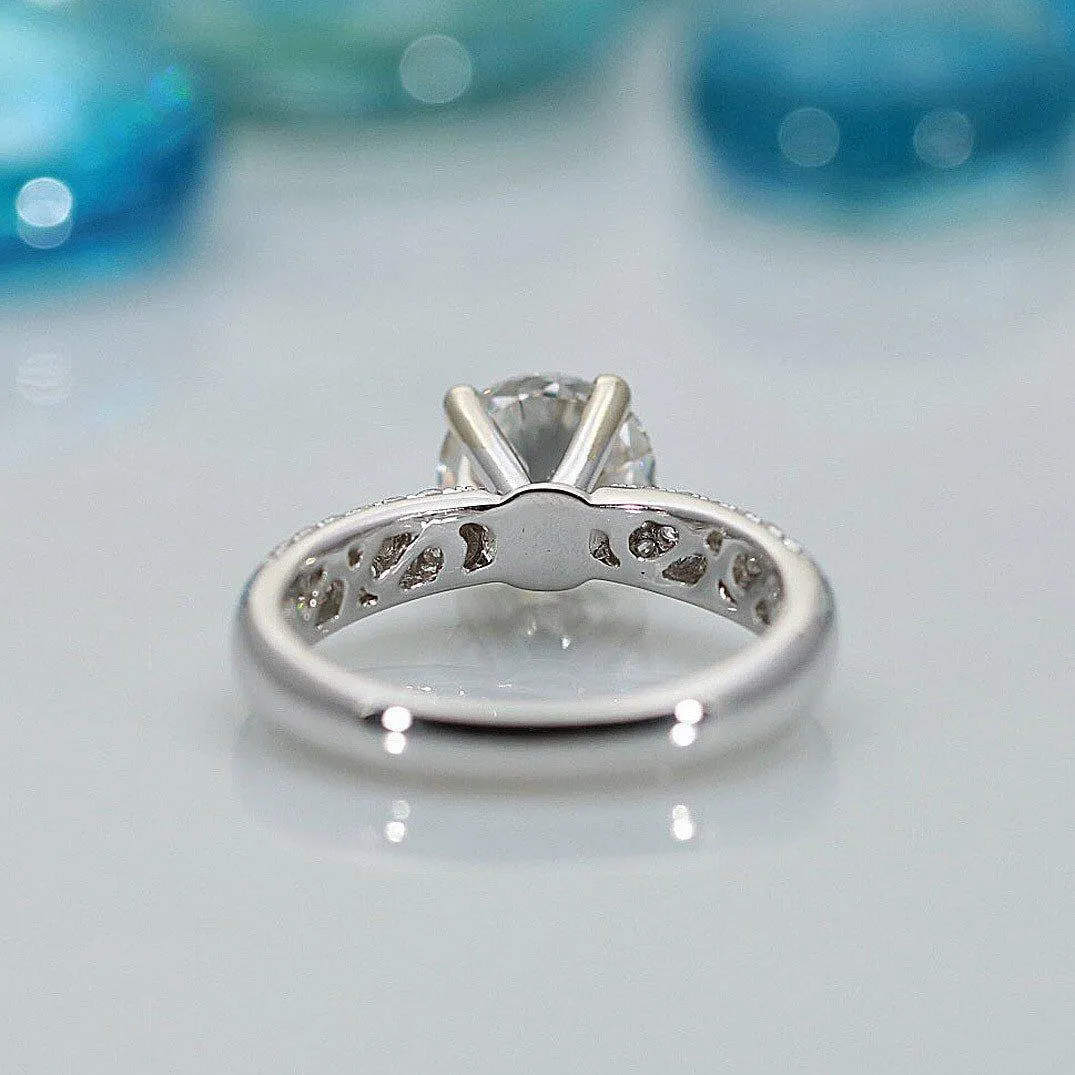 8mm Round Center and Diamond Fire Pave Shoulders 14K White Gold Ring