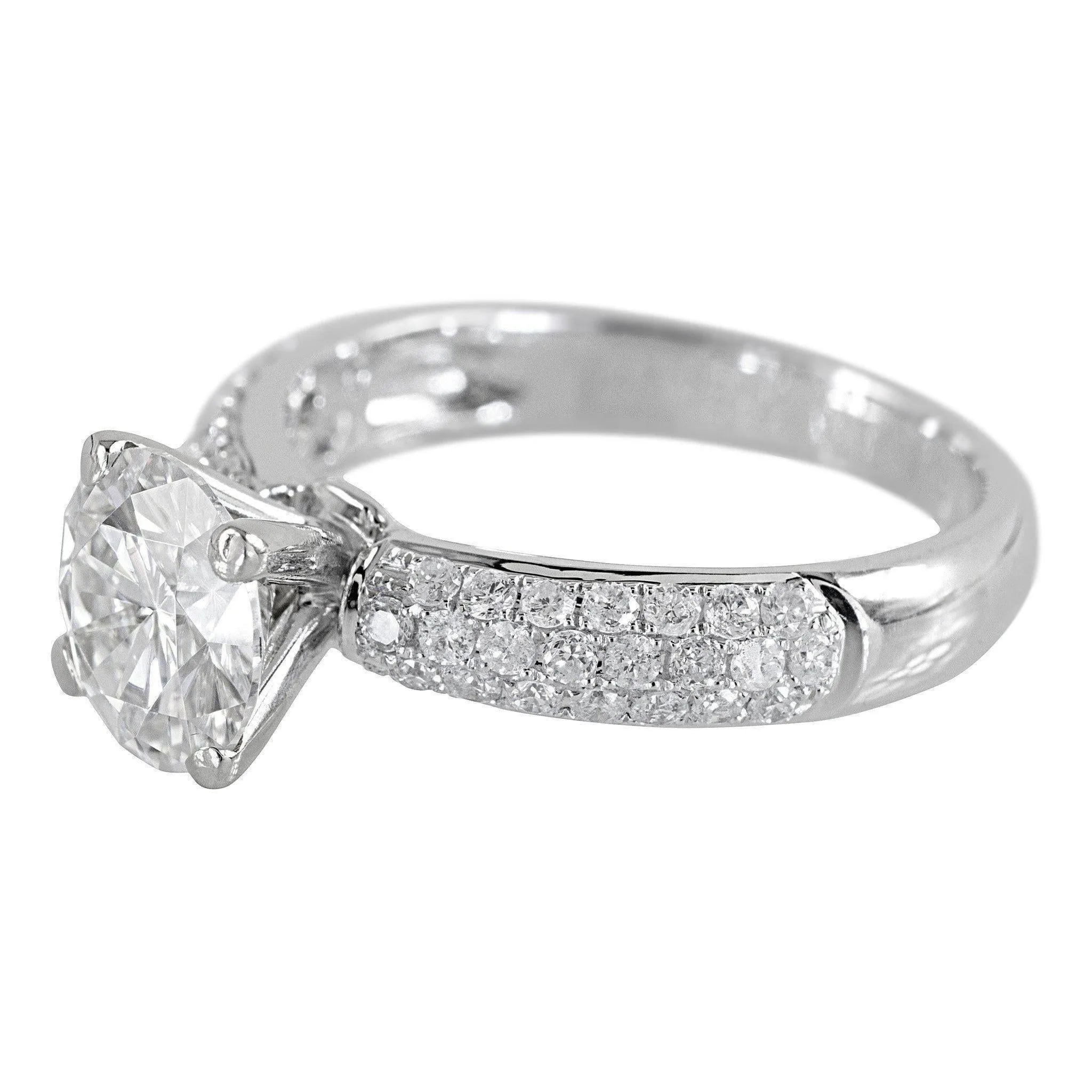 8mm Round Center and Diamond Fire Pave Shoulders 14K White Gold Ring