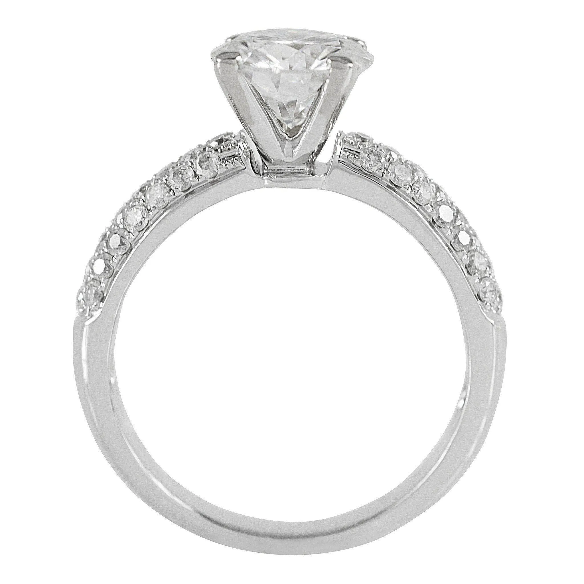 8mm Round Center and Diamond Fire Pave Shoulders 14K White Gold Ring