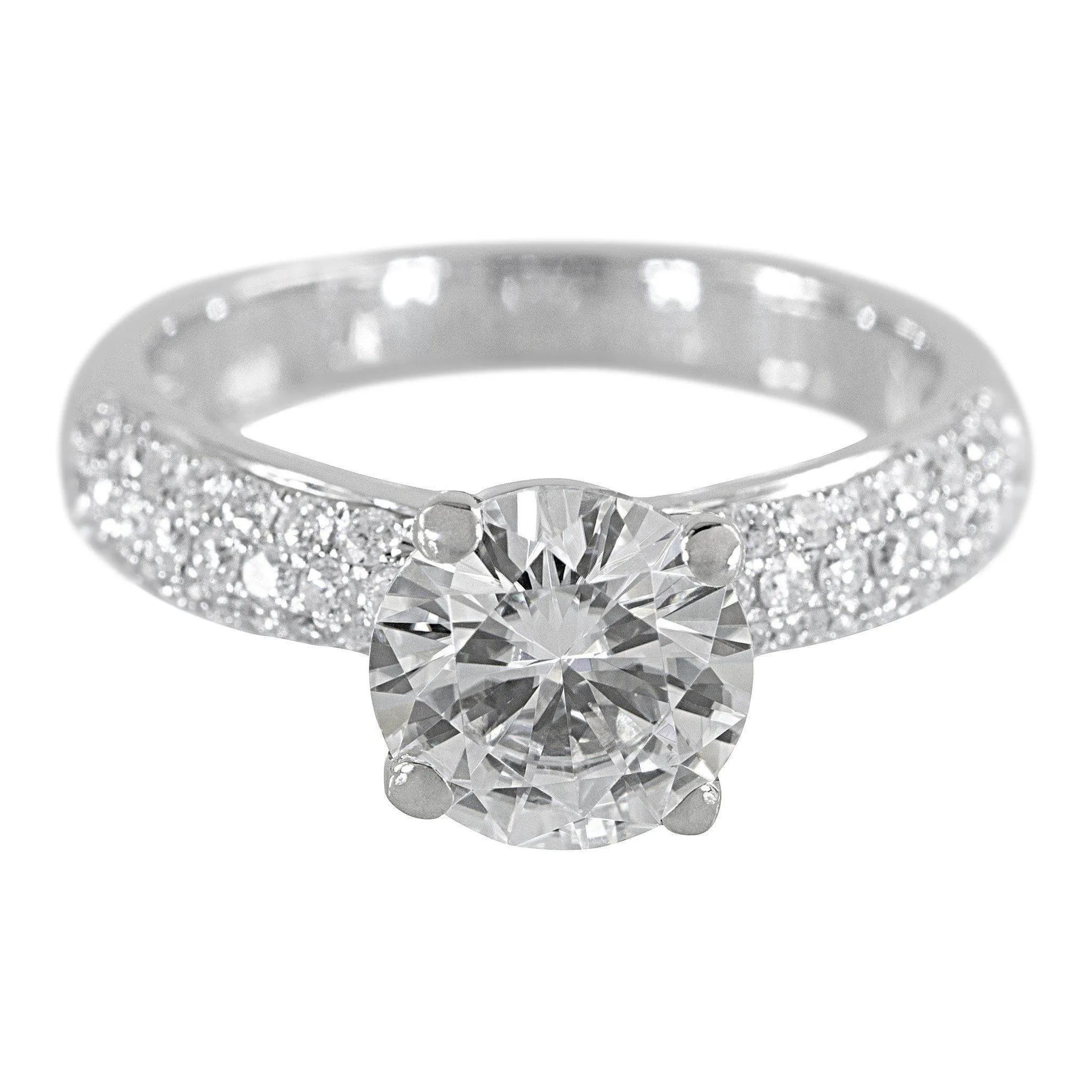 8mm Round Center and Diamond Fire Pave Shoulders 14K White Gold Ring