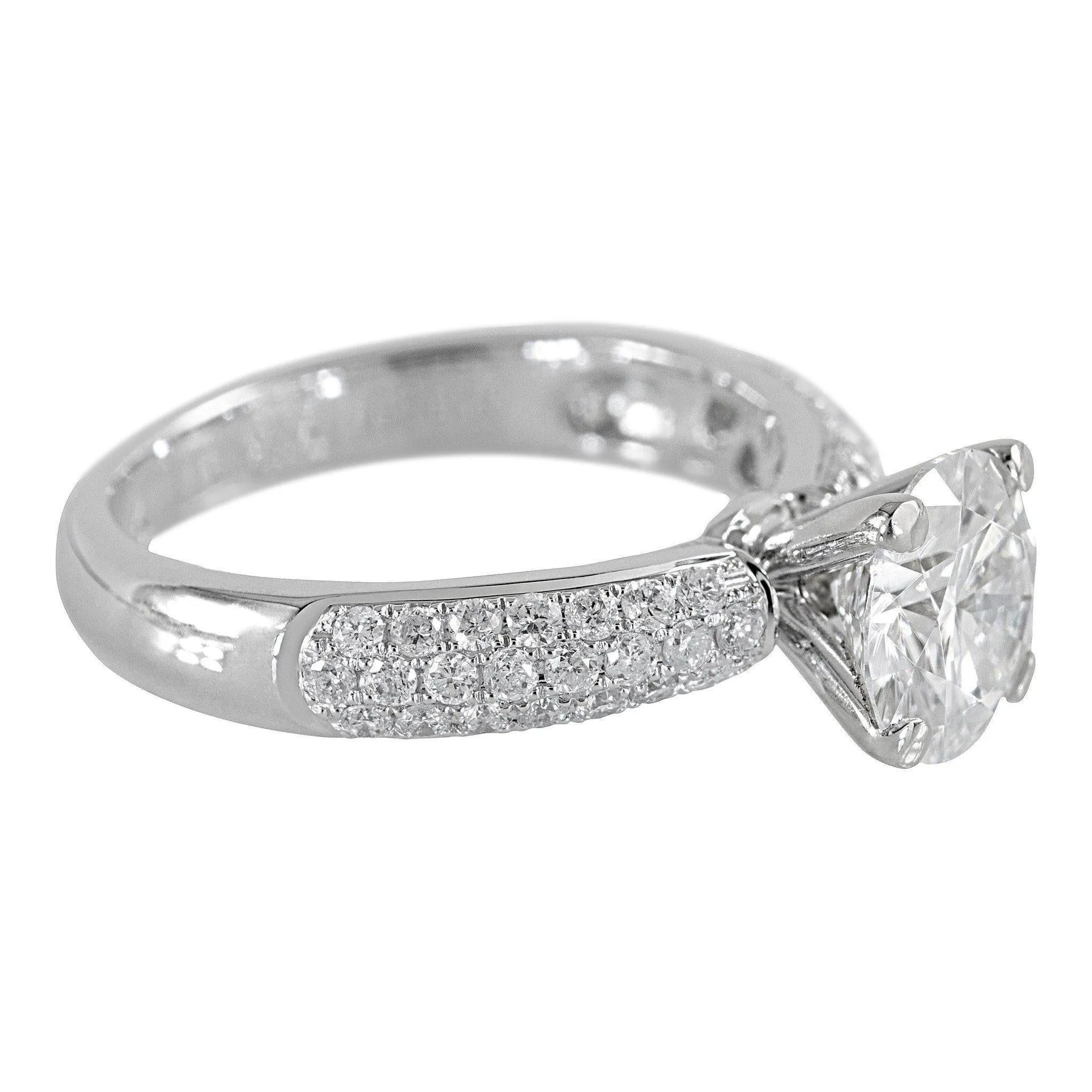 8mm Round Center and Diamond Fire Pave Shoulders 14K White Gold Ring