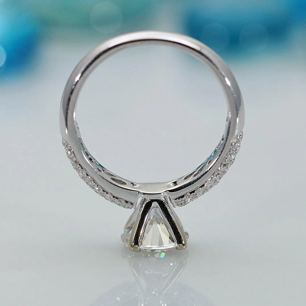 8mm Round Center and Diamond Fire Pave Shoulders 14K White Gold Ring