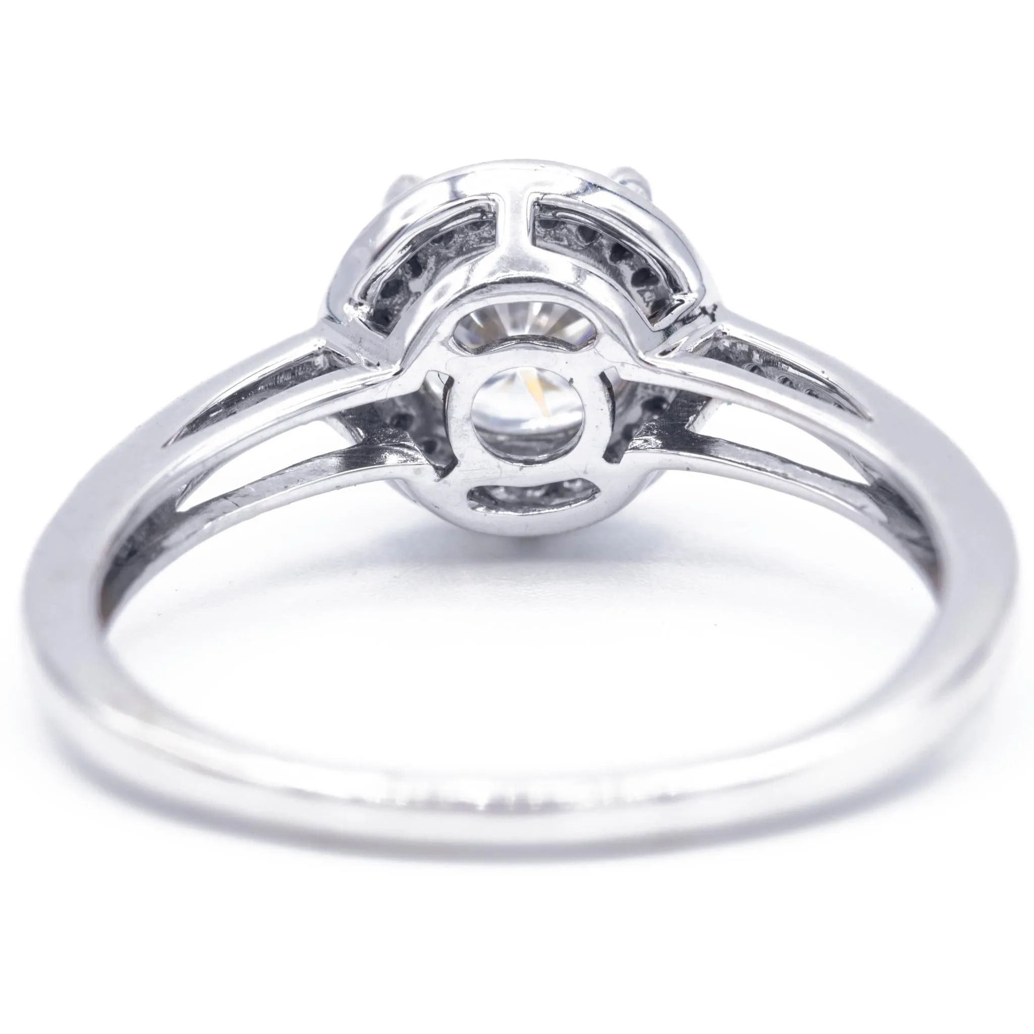 8mm Round Center and Diamond Pave and Shoulder 18K White Gold Ring
