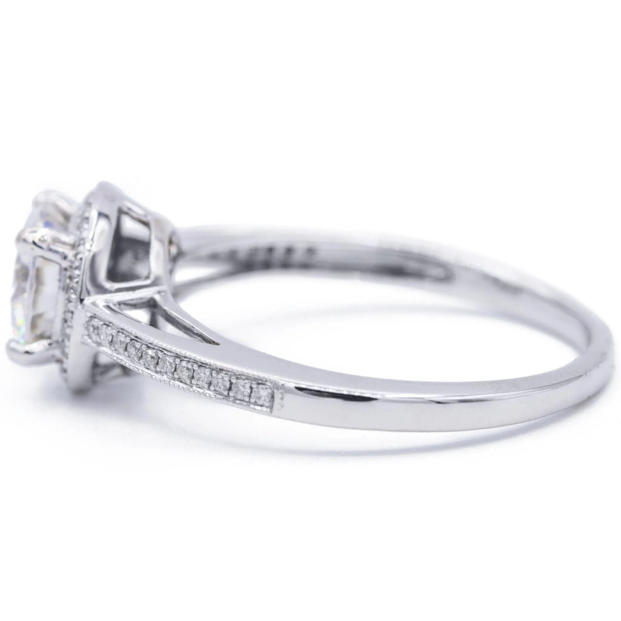 8mm Round Center and Diamond Pave and Shoulder 18K White Gold Ring