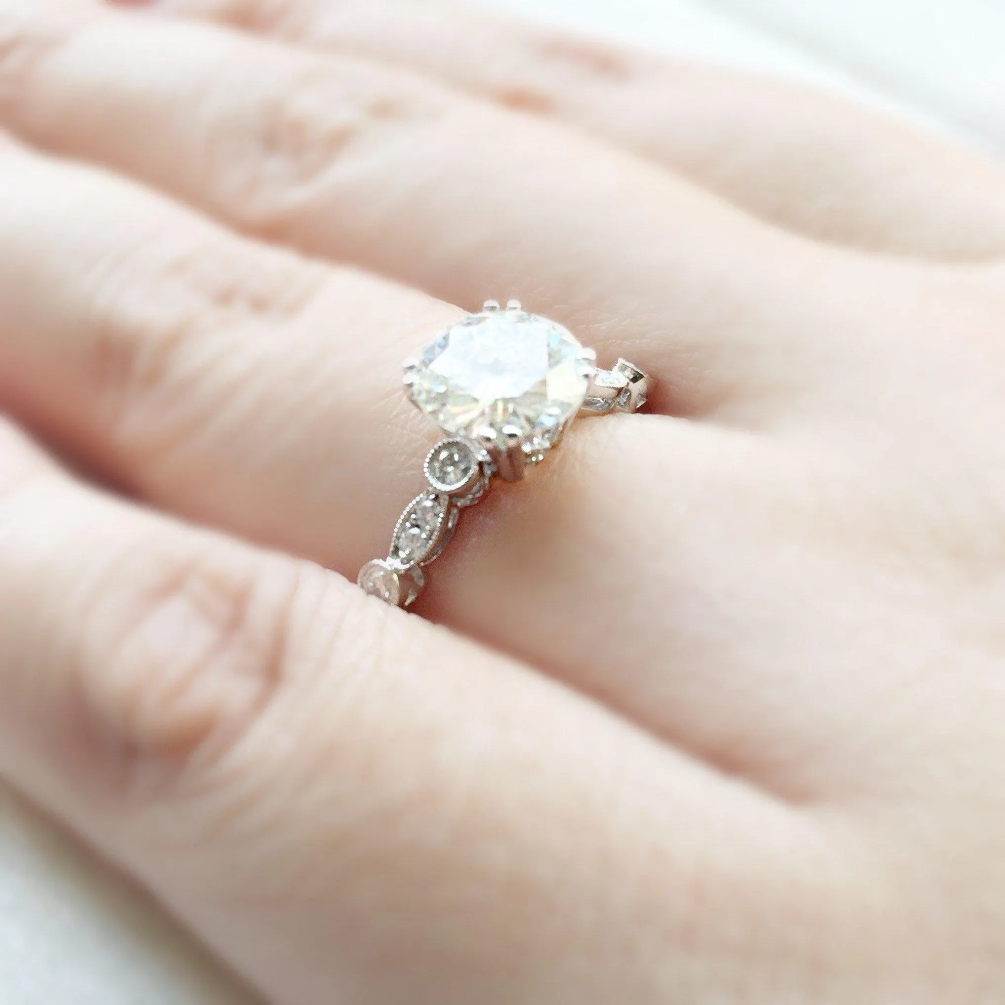 8mm Round Moissanite Milgrain Diamond Bezel 4 Double Prong Ring