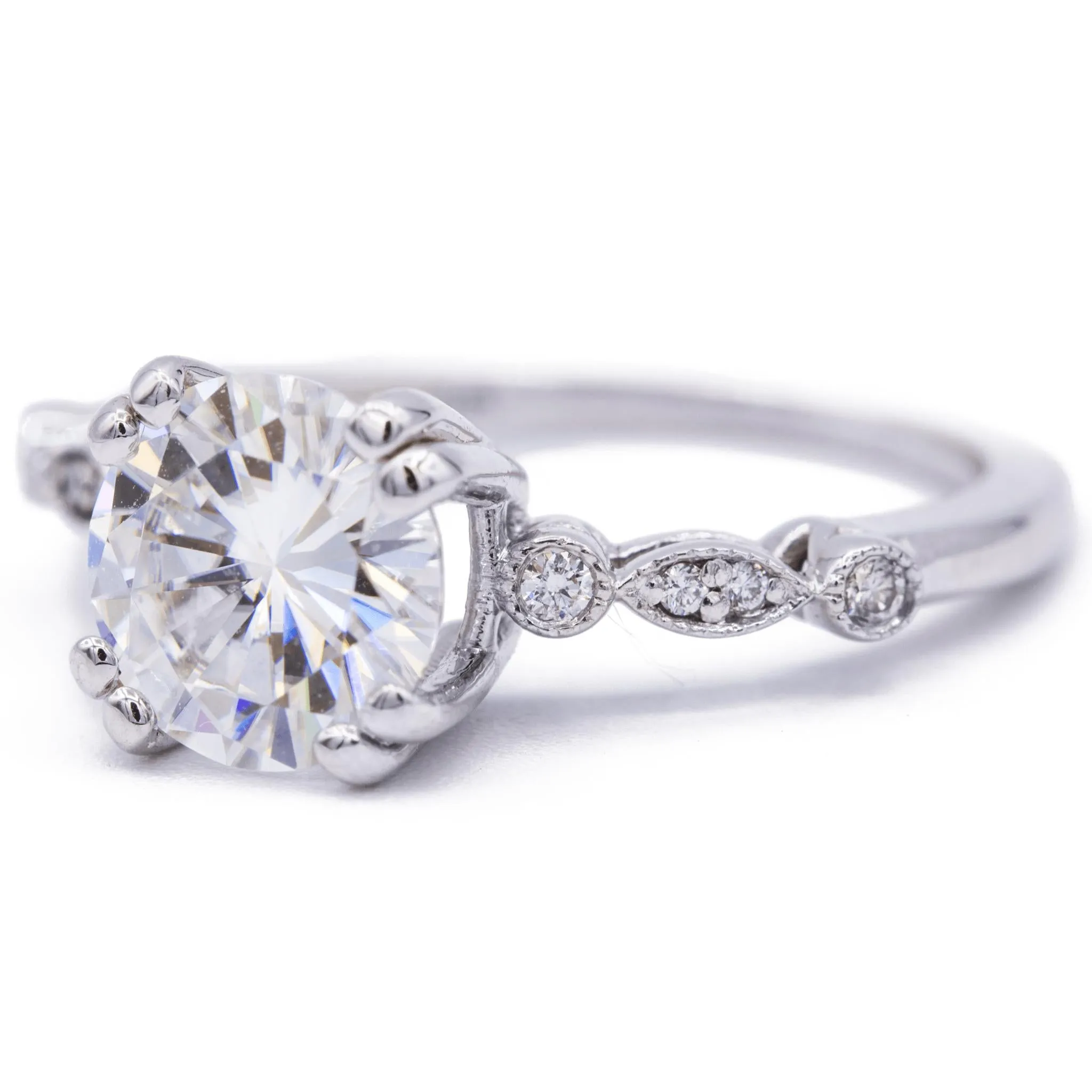 8mm Round Moissanite Milgrain Diamond Bezel 4 Double Prong Ring