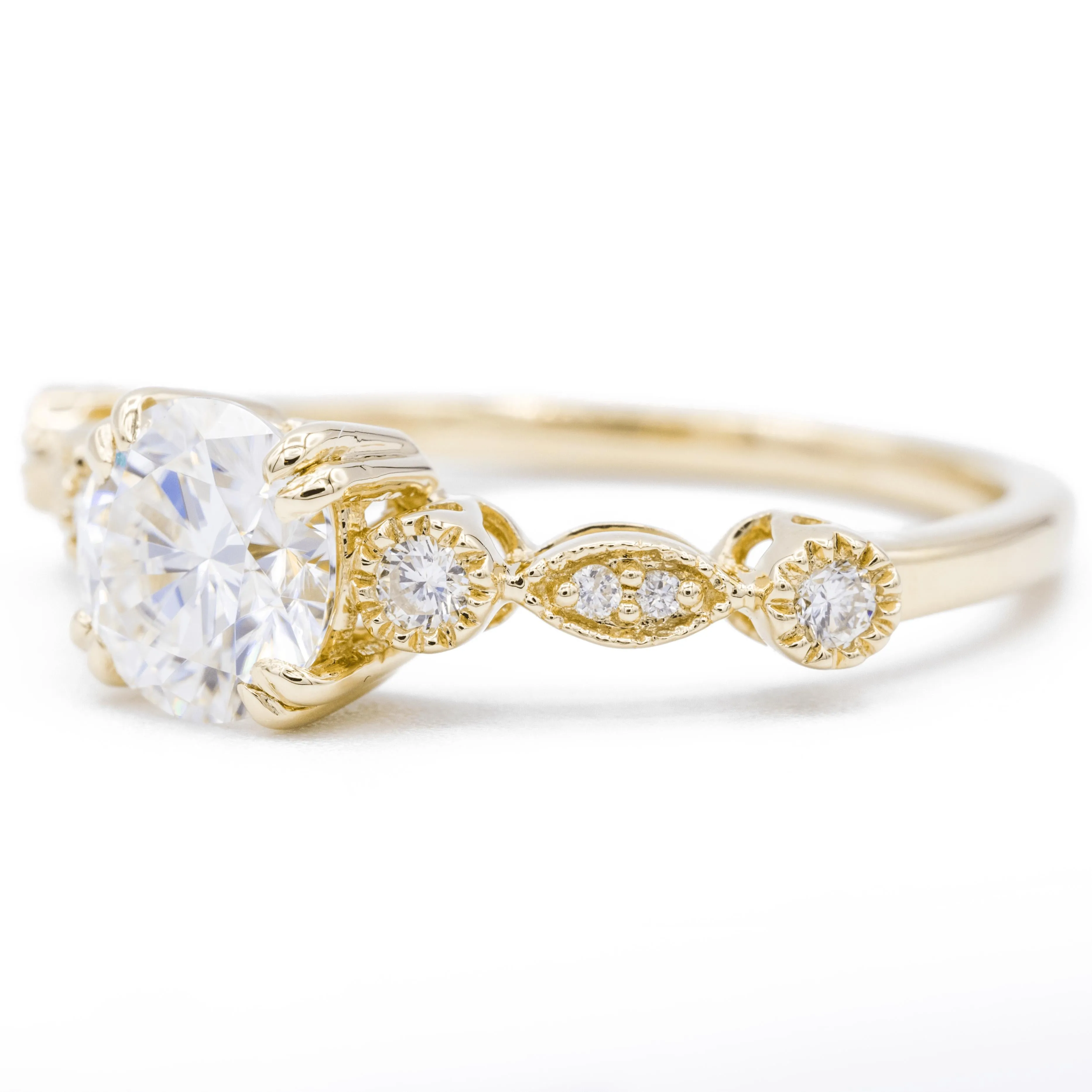 8mm Round Moissanite Milgrain Diamond Bezel 4 Double Prong Ring