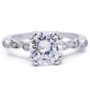 8mm Round Moissanite Milgrain Diamond Bezel 4 Double Prong Ring