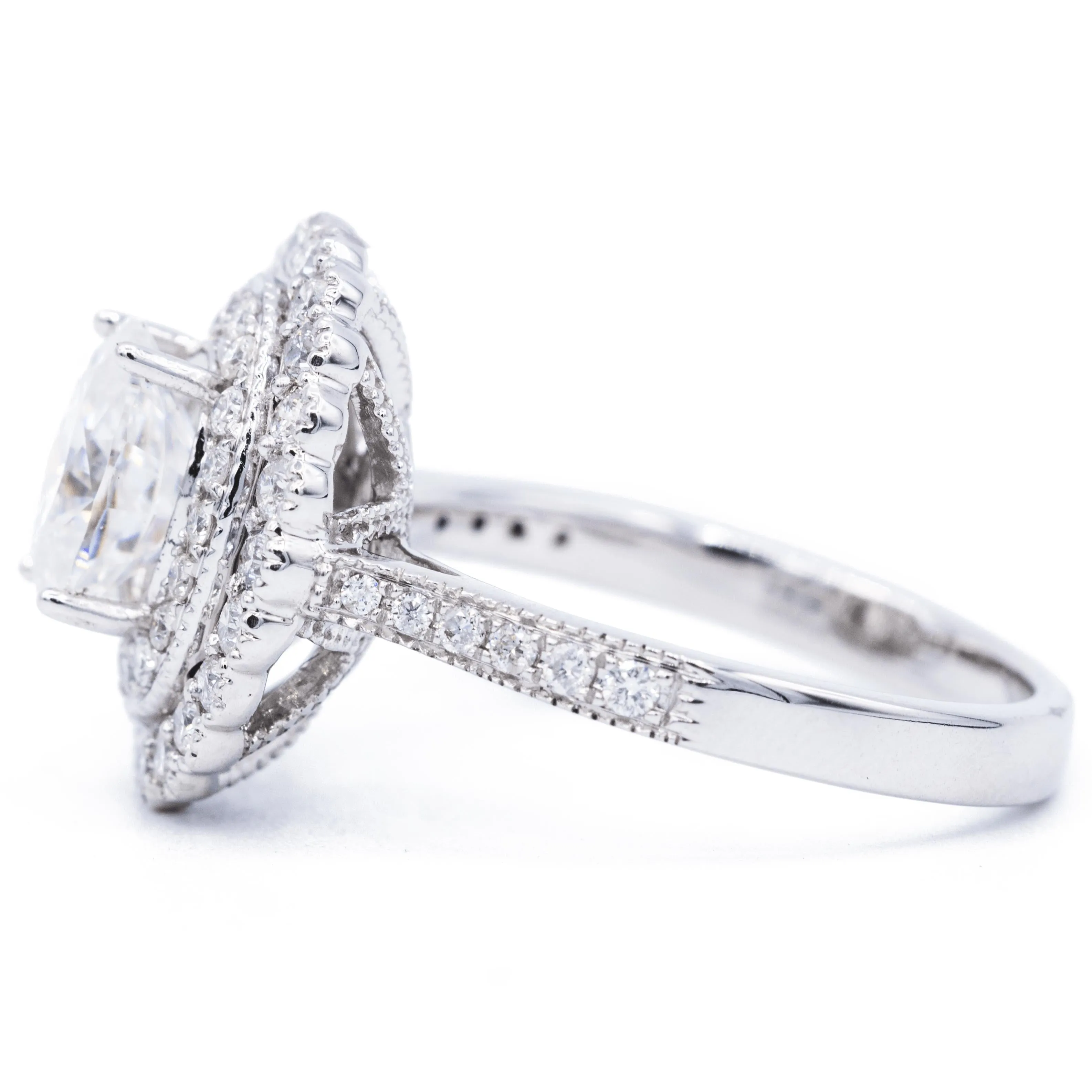 8x6mm Oval Center 14K White Gold Migrain Double Halo Heirloom Ring