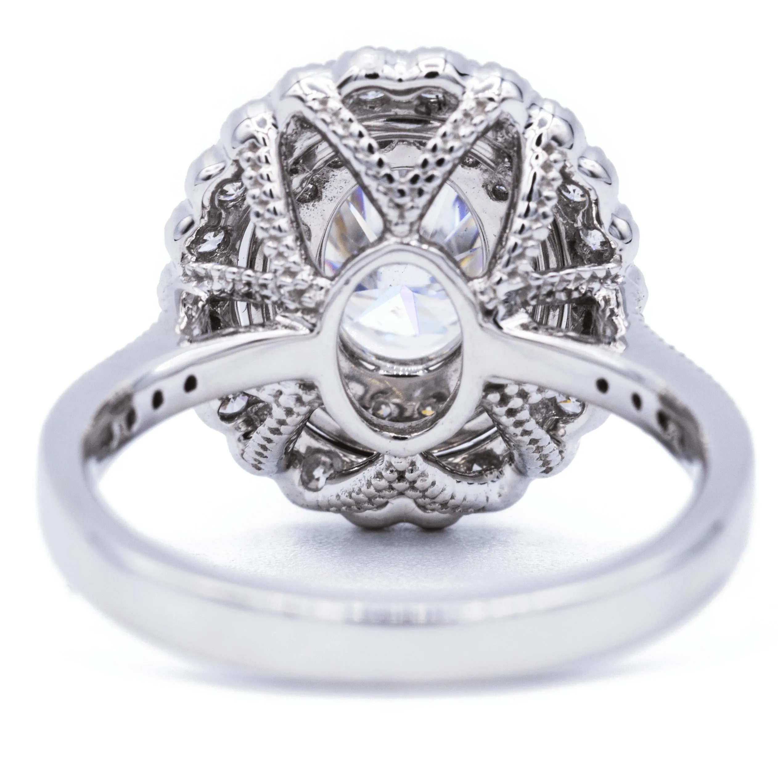 8x6mm Oval Center 14K White Gold Migrain Double Halo Heirloom Ring