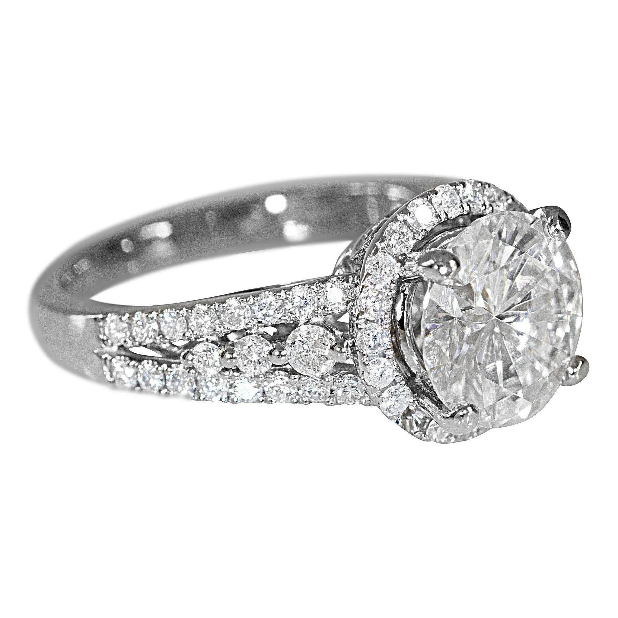 9mm Round Center 14KW Thick Band with Diamond Shoulders and Halo Filigree Basket Design Ring