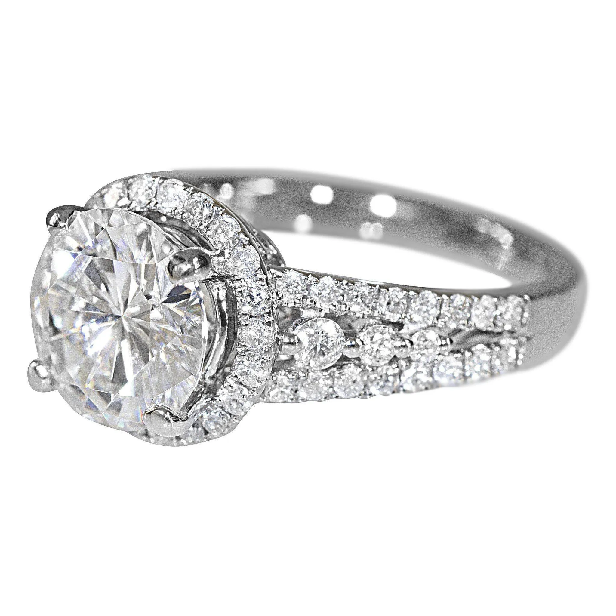 9mm Round Center 14KW Thick Band with Diamond Shoulders and Halo Filigree Basket Design Ring