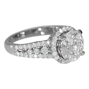 9mm Round Center 14KW Thick Band with Diamond Shoulders and Halo Filigree Basket Design Ring