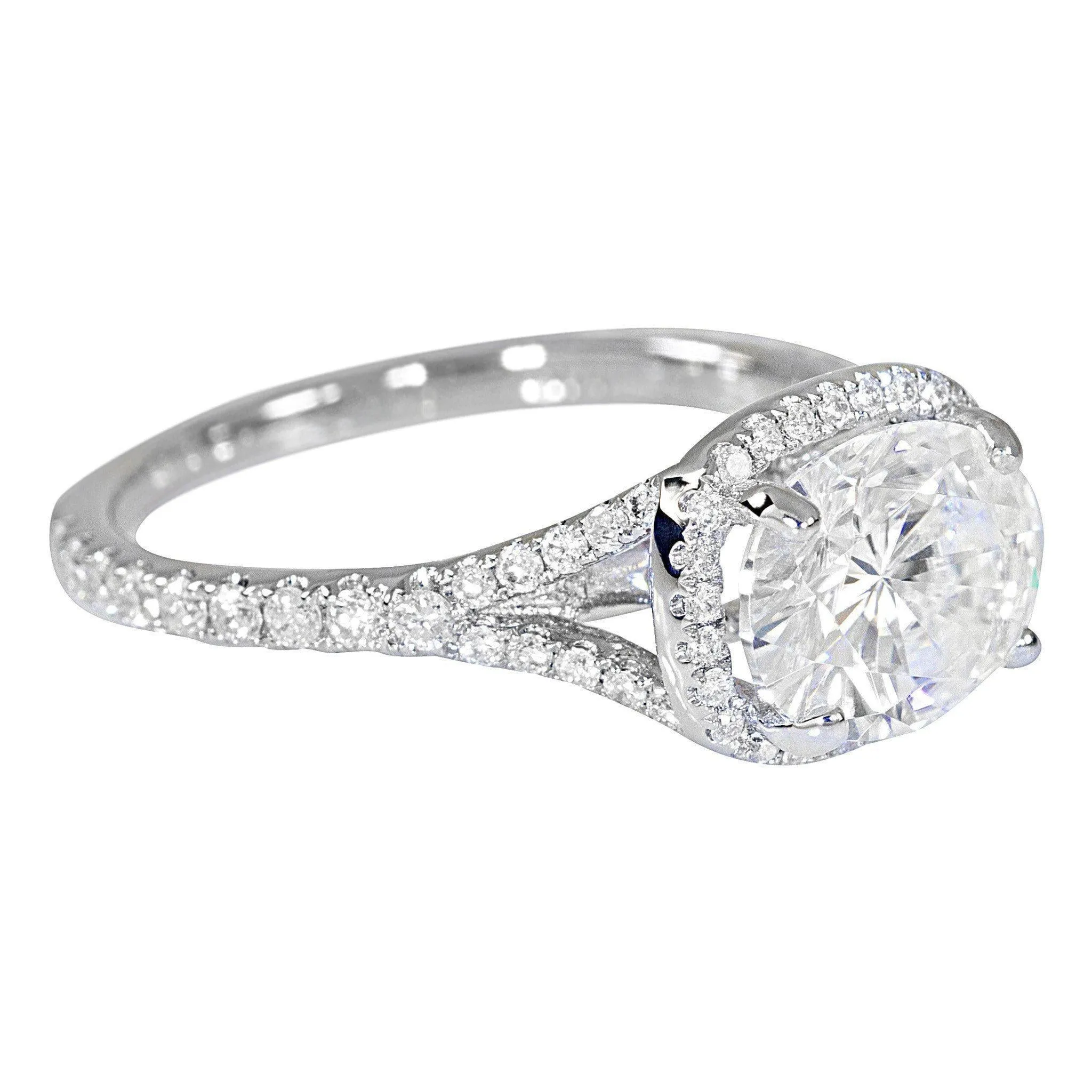 9x7mm Oval Center 14K White Gold Diamond East to West Diamond Halo Basket Design Ring