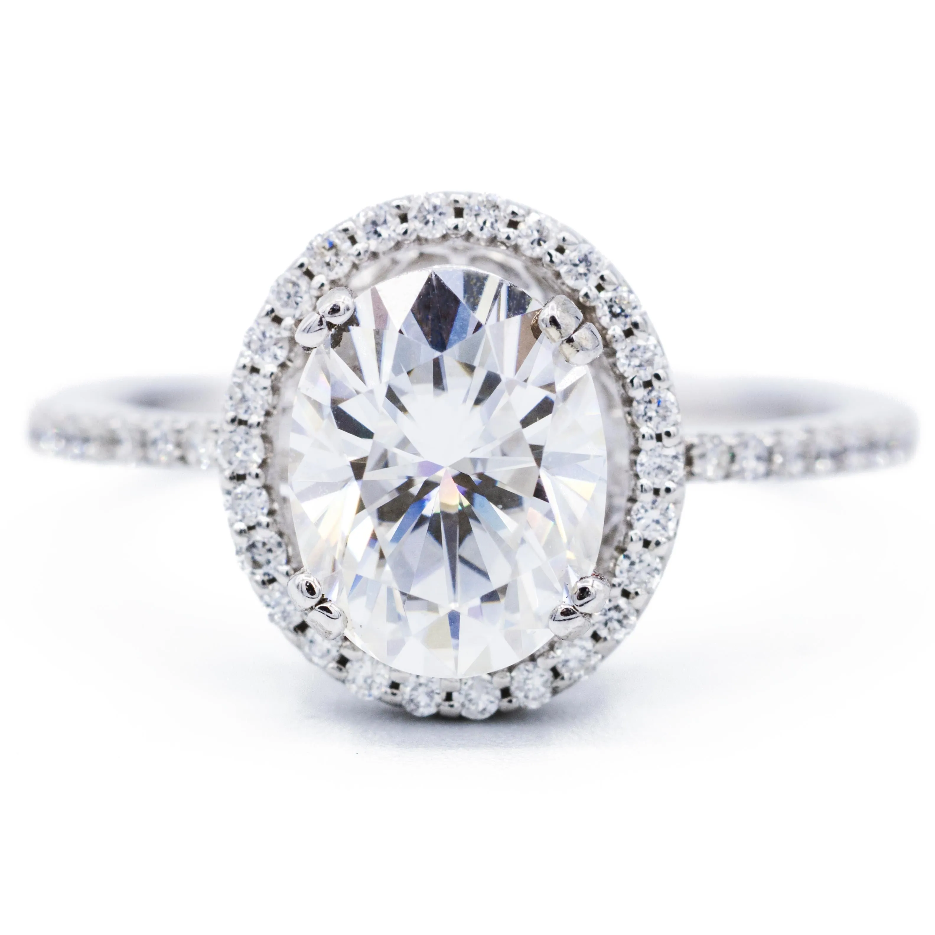9x7mm Oval Center 14K White Gold Diamond Halo and Filigree Basket Design Ring