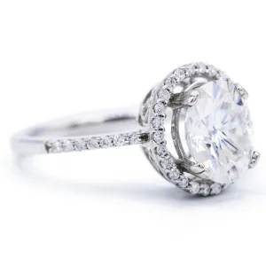 9x7mm Oval Center 14K White Gold Diamond Halo and Filigree Basket Design Ring