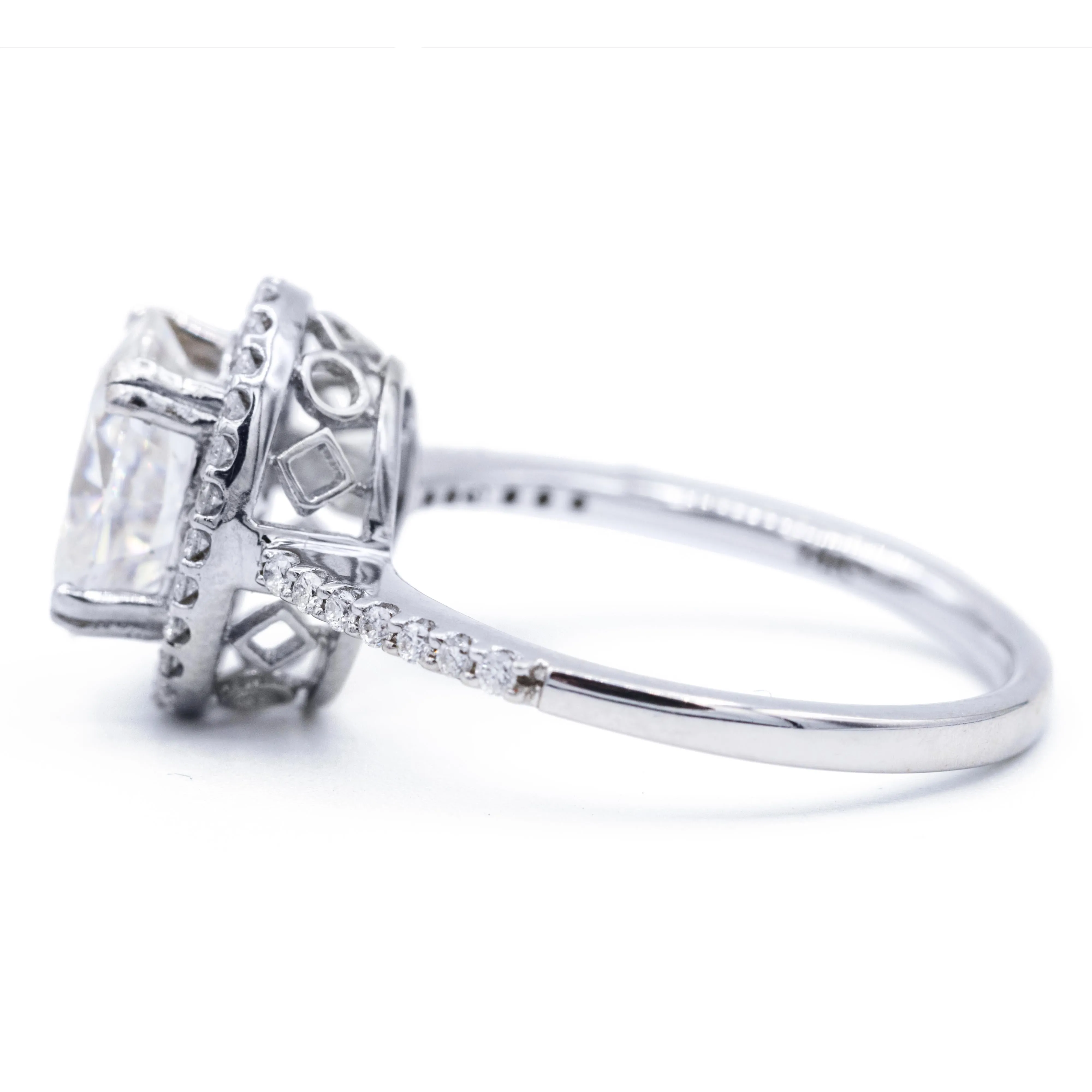 9x7mm Oval Center 14K White Gold Diamond Halo and Filigree Basket Design Ring