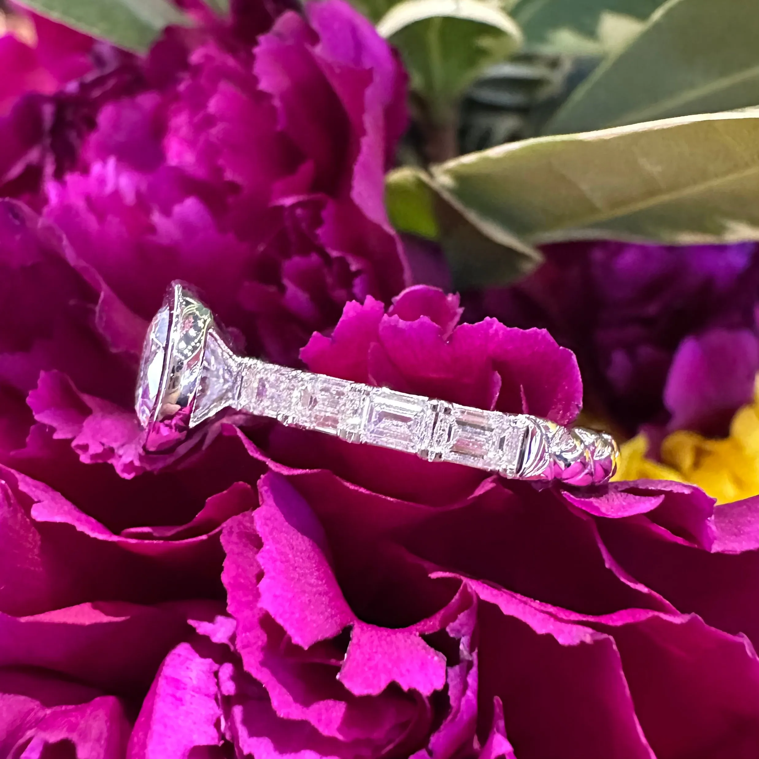A. JAFFE Bezel Side Stone 14K White Gold Engagement Ring MECOV3485Q / 272