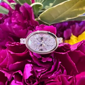 A. JAFFE Bezel Side Stone 14K White Gold Engagement Ring MECOV3485Q / 272