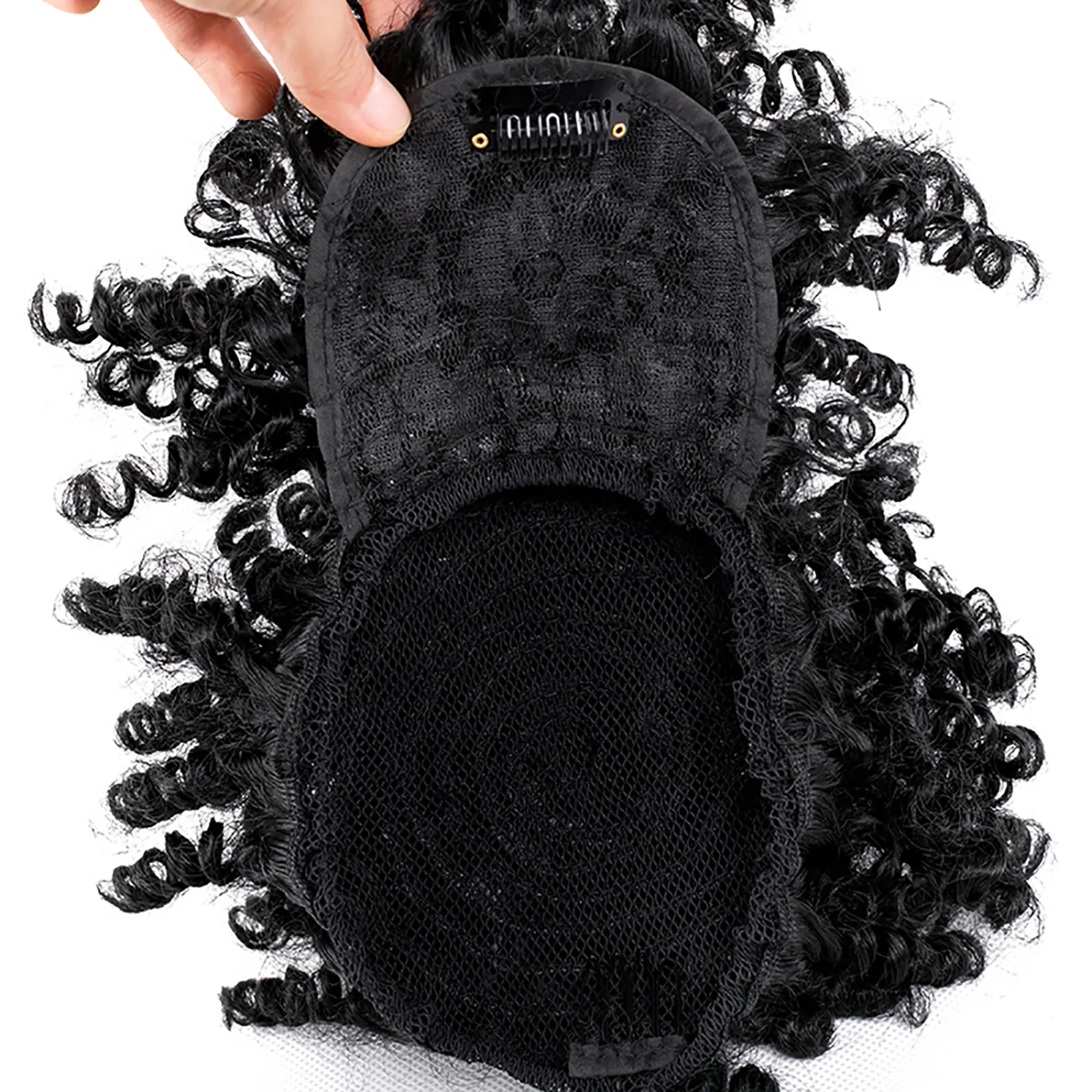 Afro High Puff Hair Bun Wig with Bangs Synthetic  Clip in on Wrap Updo Hair Extensions Afro Puff Drawstring Ponytail for Women