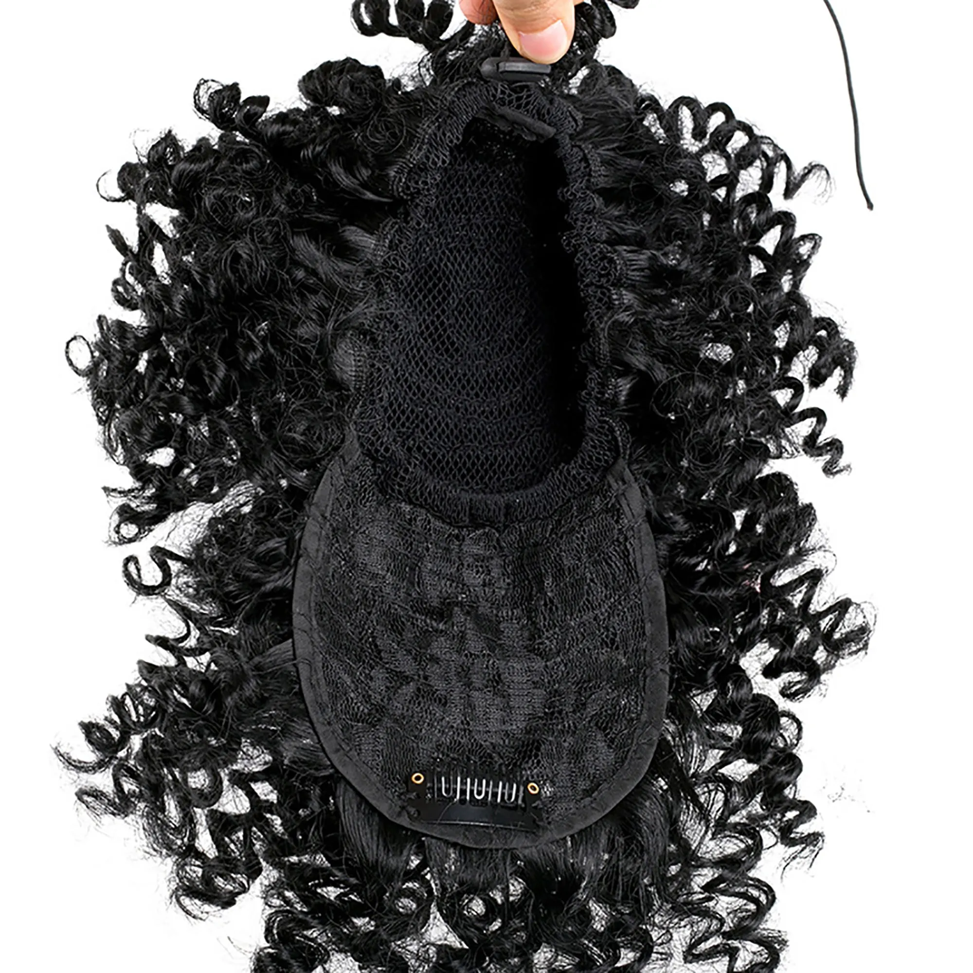 Afro High Puff Hair Bun Wig with Bangs Synthetic  Clip in on Wrap Updo Hair Extensions Afro Puff Drawstring Ponytail for Women