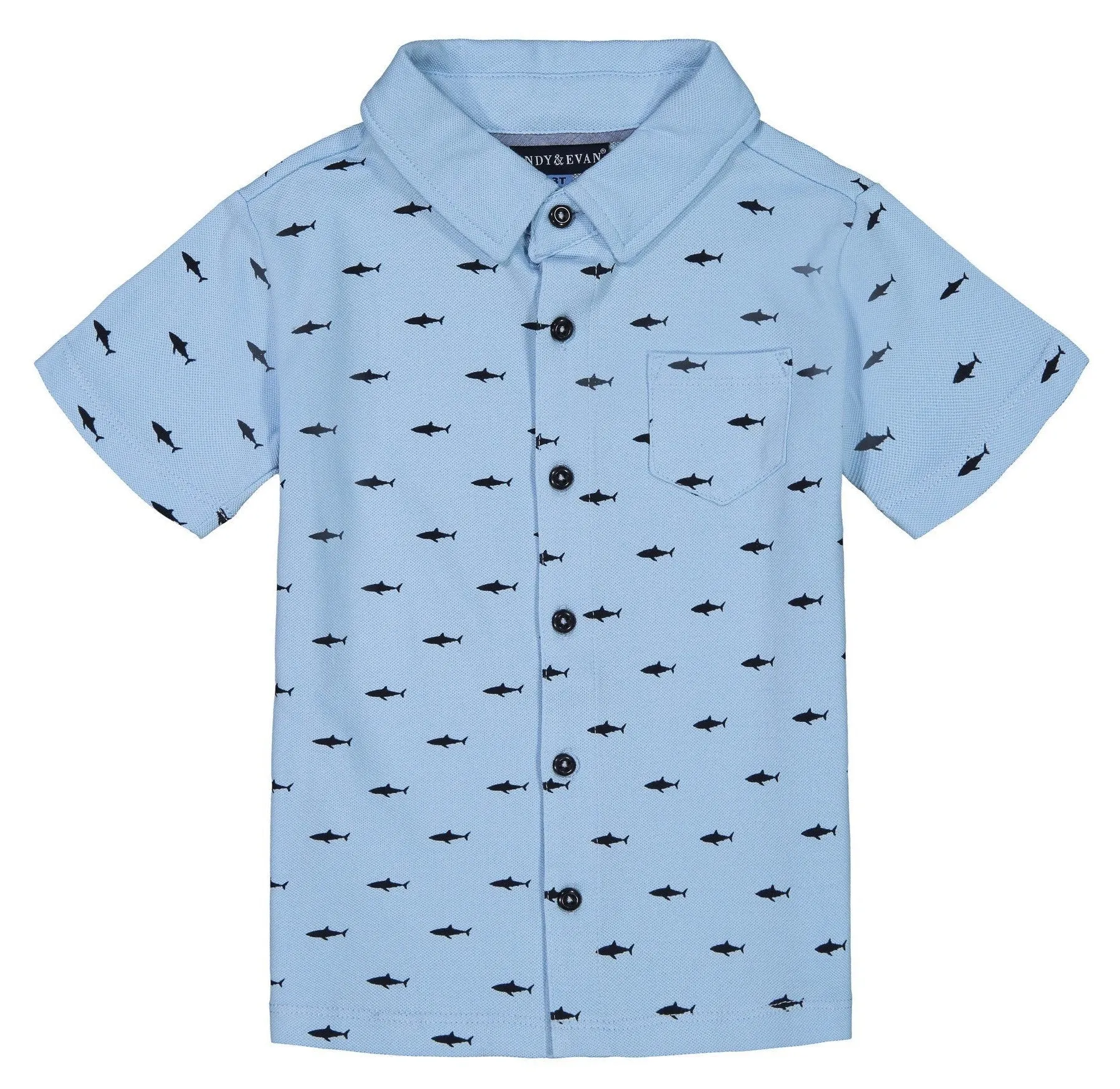 Andy & Evan Blue Knit Shark Print Button Down