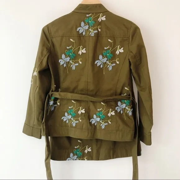 ANN TAYLOR Embroidered Floral Safari Jacket Skirt Blazer Coordinating Set Green