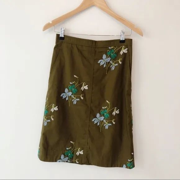 ANN TAYLOR Embroidered Floral Safari Jacket Skirt Blazer Coordinating Set Green