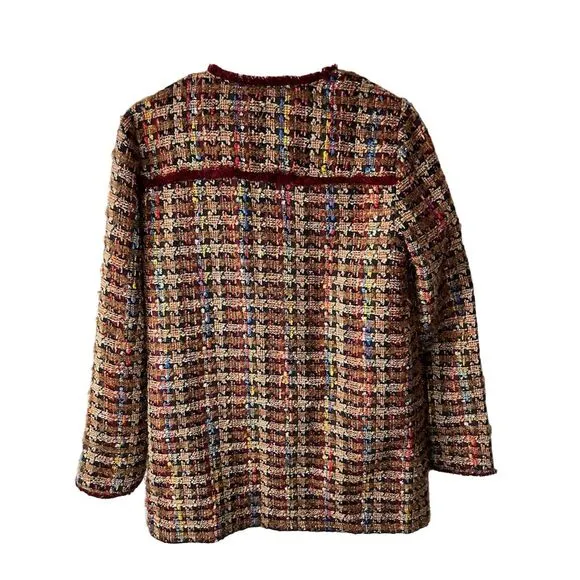 Anthropologie Women's Longline Tweed Jacket Multicolor Size S Oversized