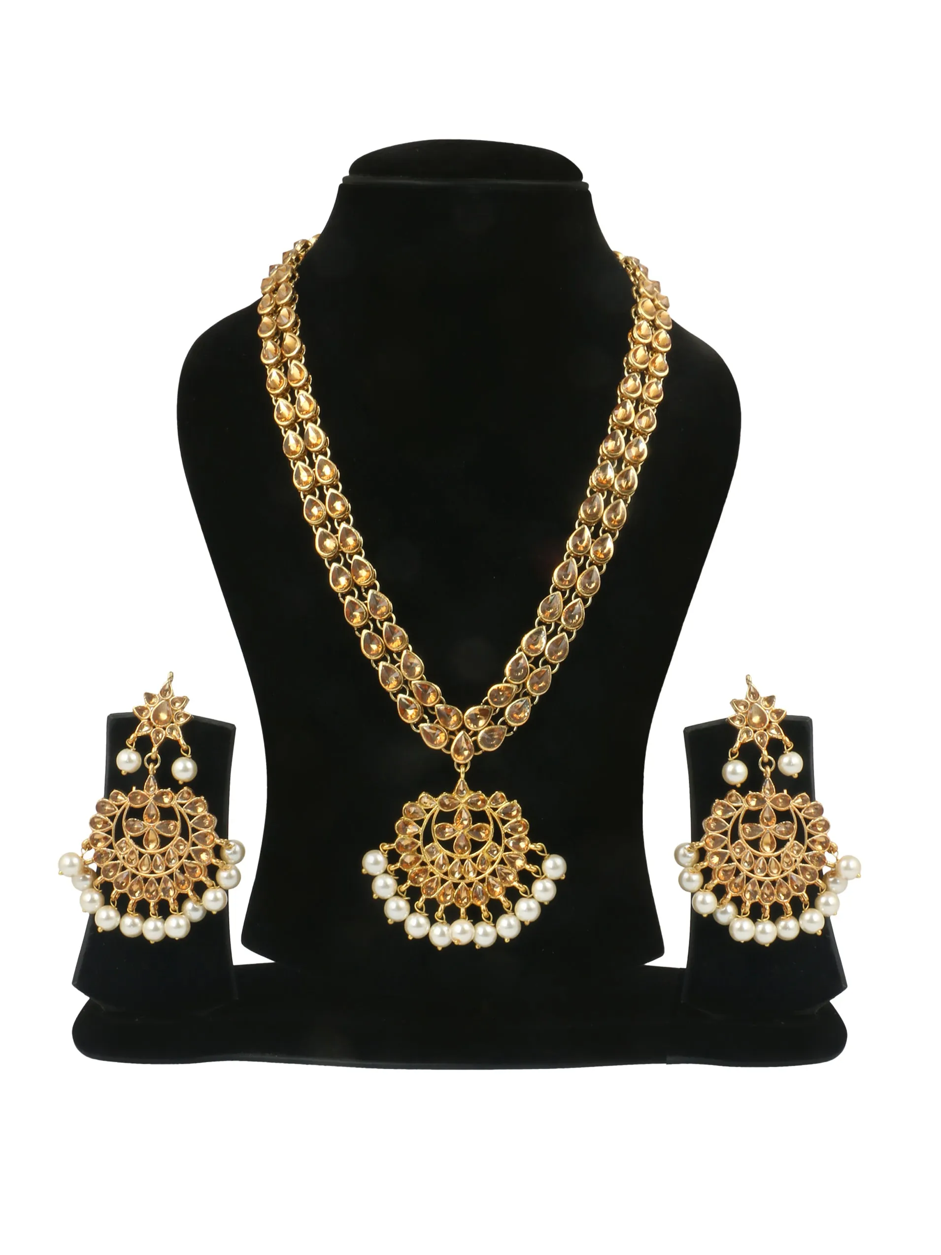 Antique Rani Haar Kundan White Pearl Drop Necklace Set