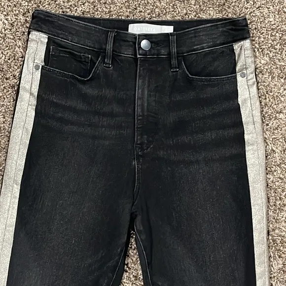 Athleta Sculptek Metallic Stripe Jean Carbon Wash Ultra High Rise Size 8