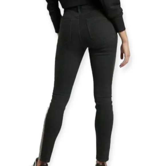 Athleta Sculptek Metallic Stripe Jean Carbon Wash Ultra High Rise Size 8