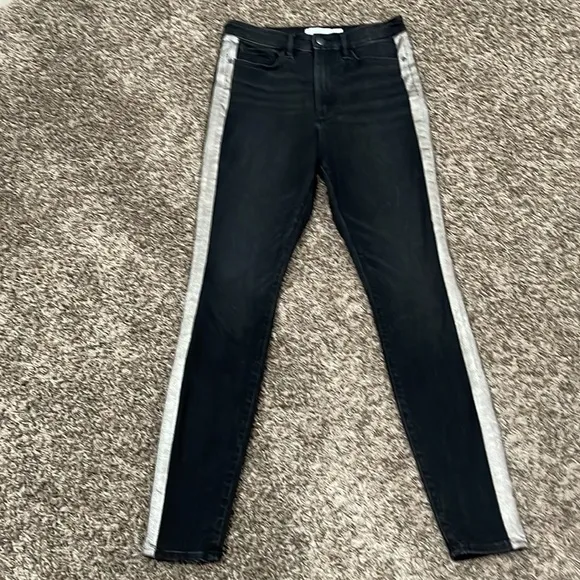 Athleta Sculptek Metallic Stripe Jean Carbon Wash Ultra High Rise Size 8