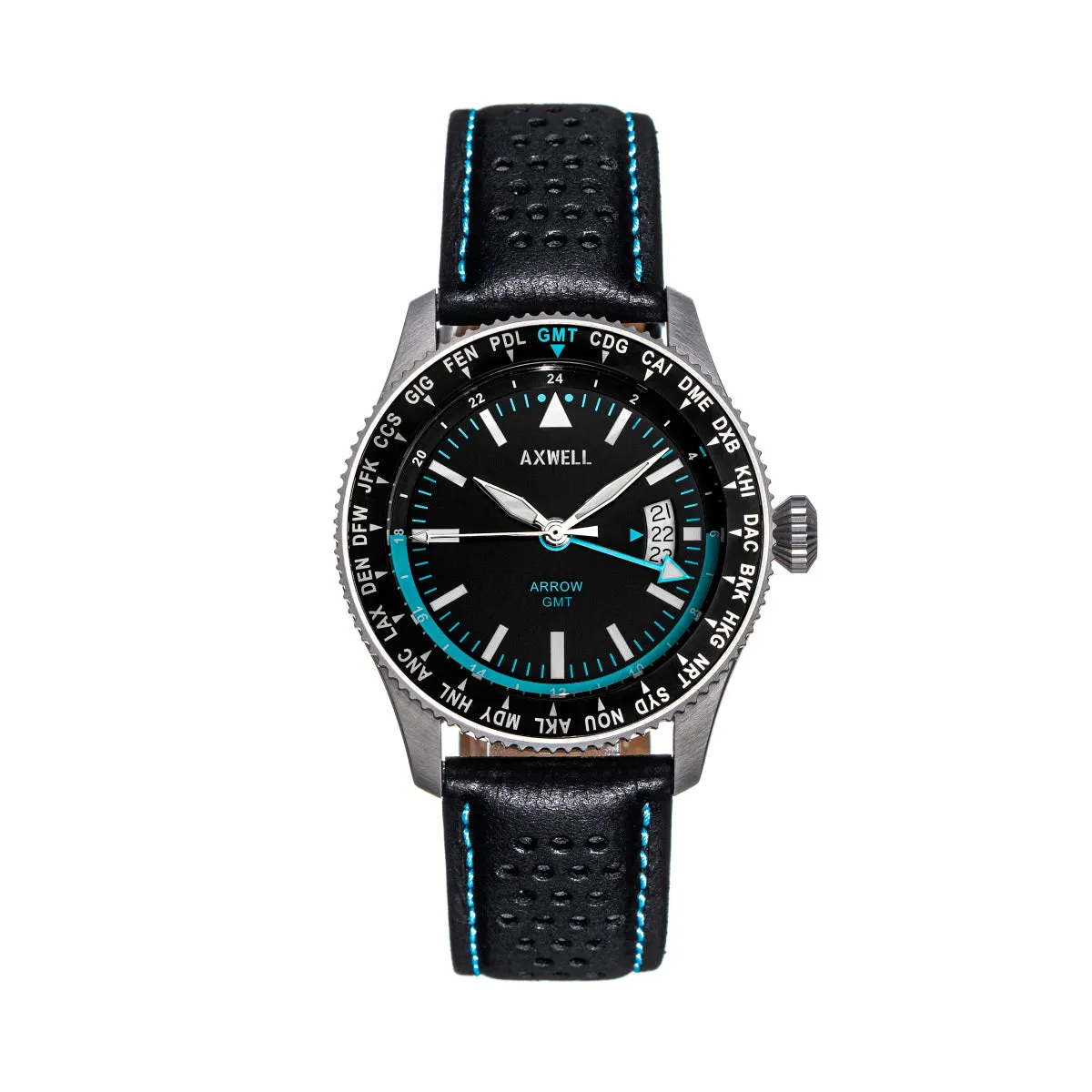 Axwell Arrow Leather-Band Watch w/Date
