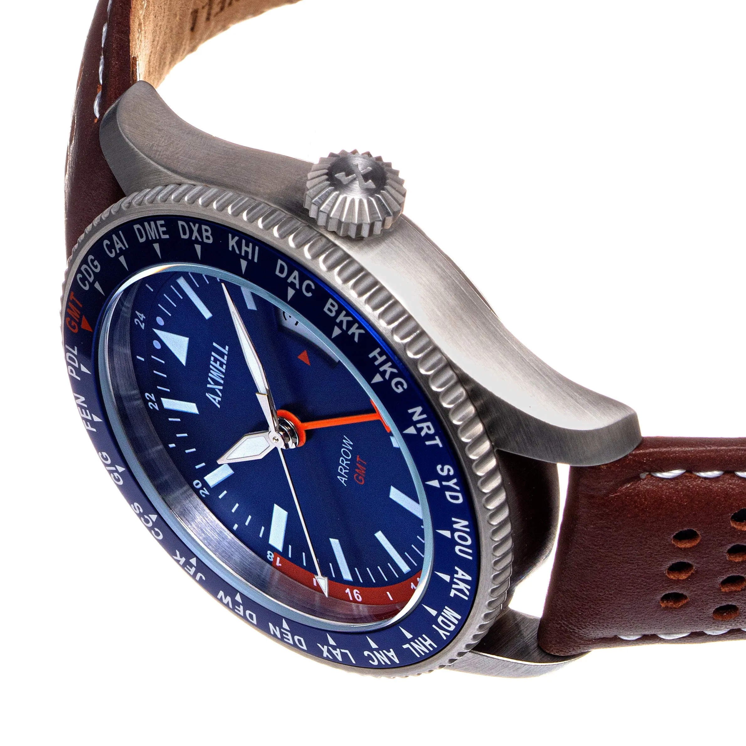 Axwell Arrow Leather-Band Watch w/Date