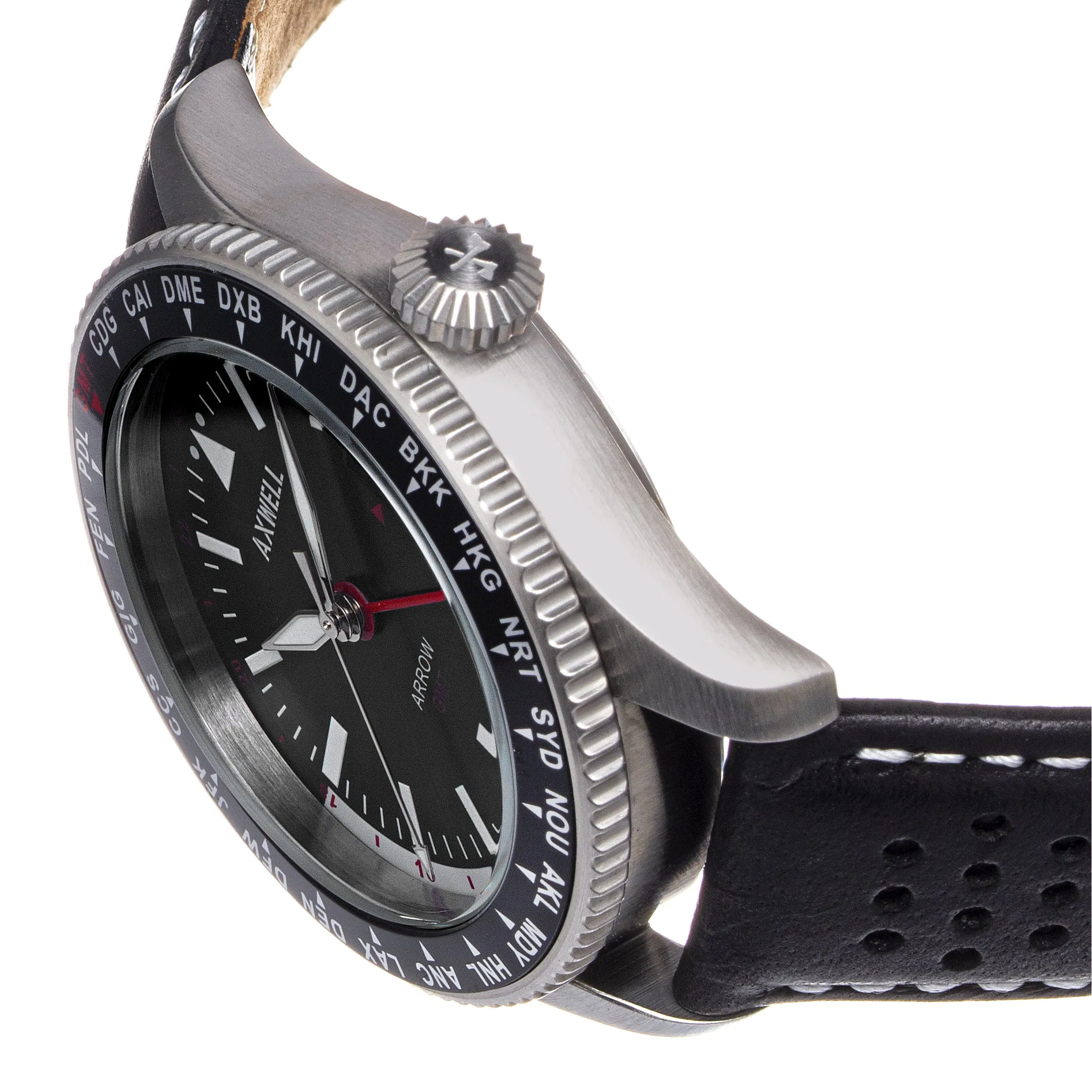 Axwell Arrow Leather-Band Watch w/Date