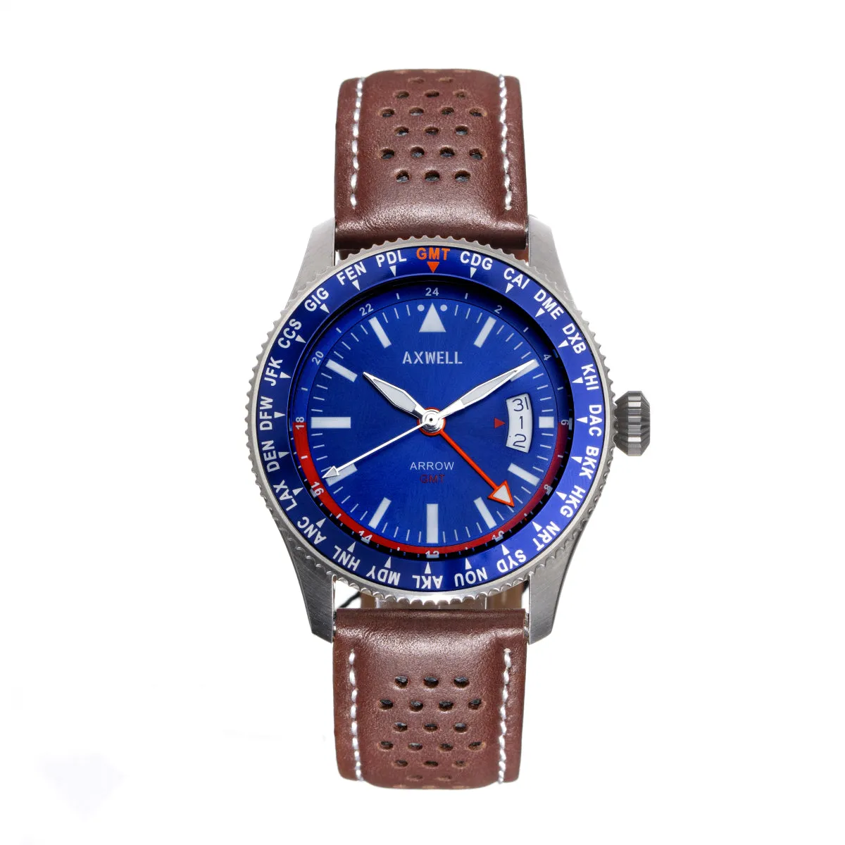 Axwell Arrow Leather-Band Watch w/Date
