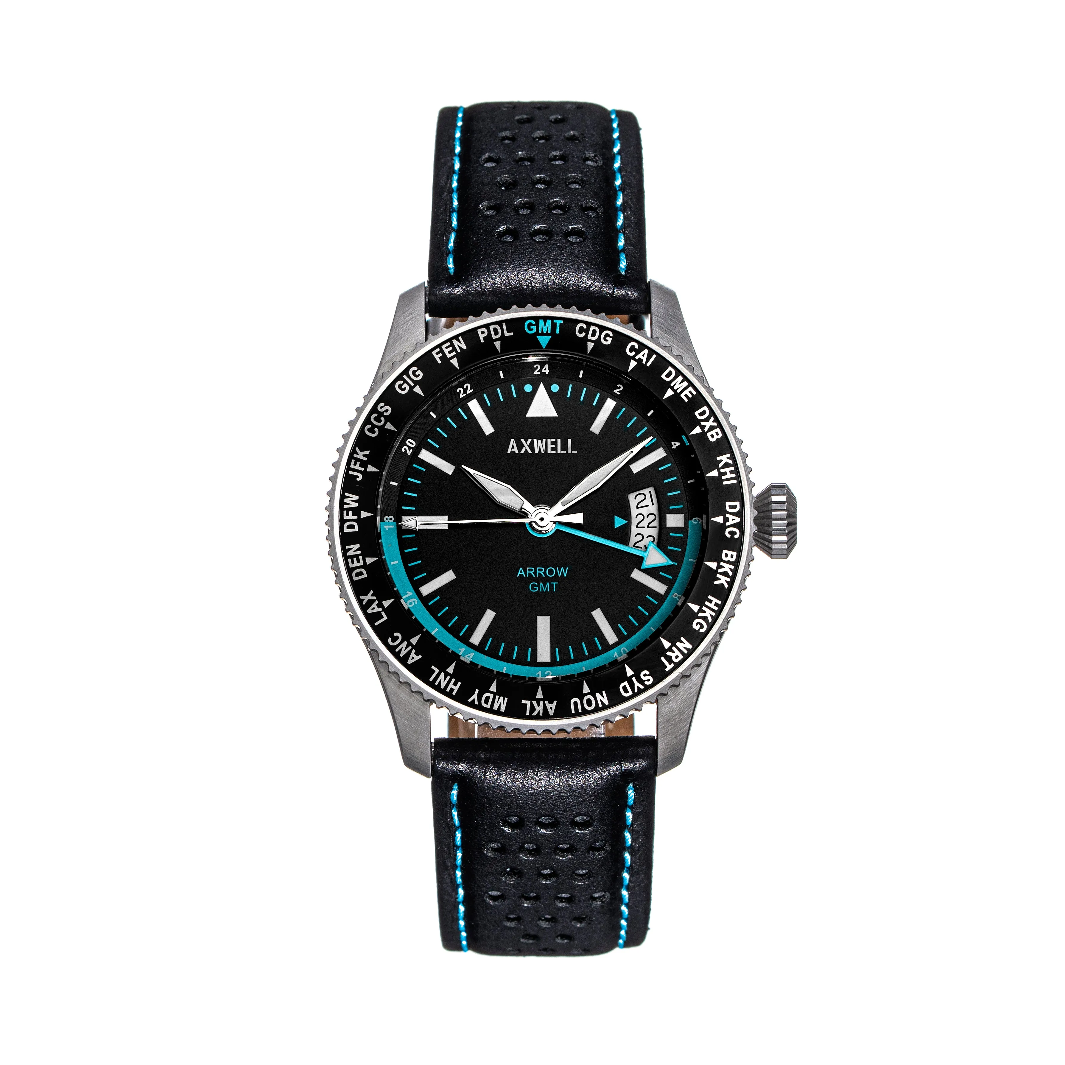 Axwell Arrow Leather-Band Watch w/Date