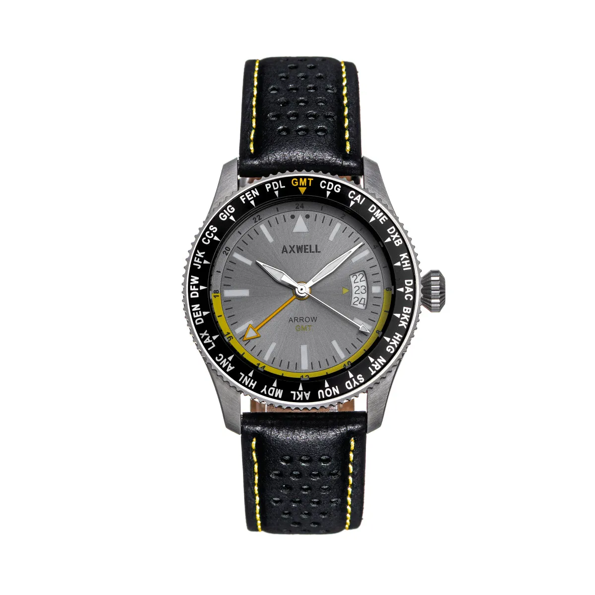 Axwell Arrow Leather-Band Watch w/Date
