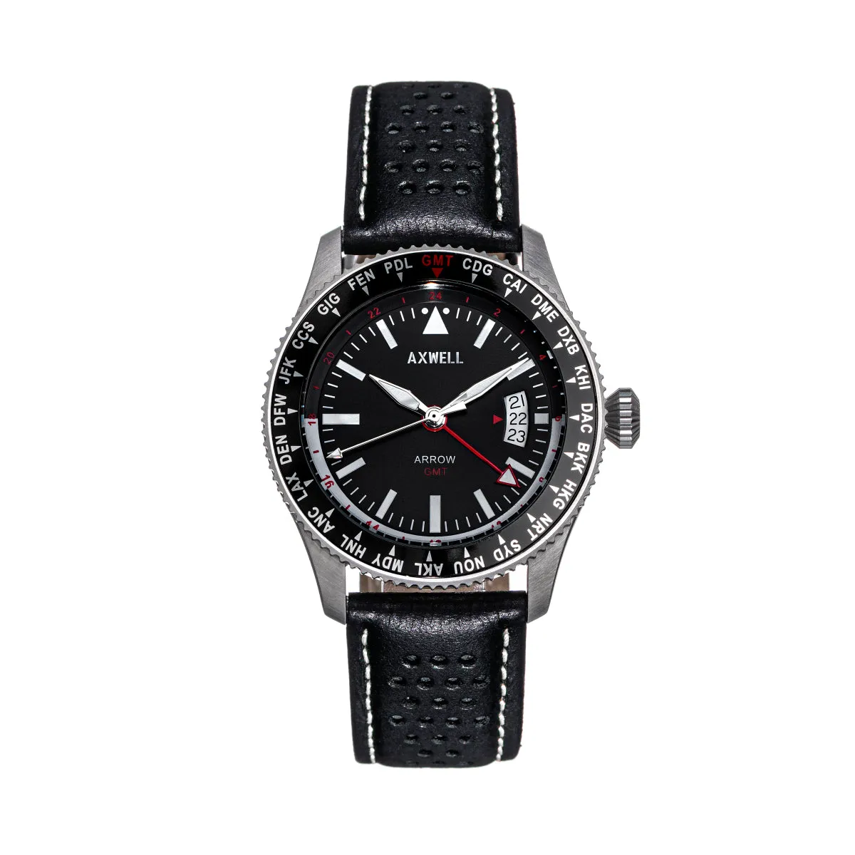 Axwell Arrow Leather-Band Watch w/Date