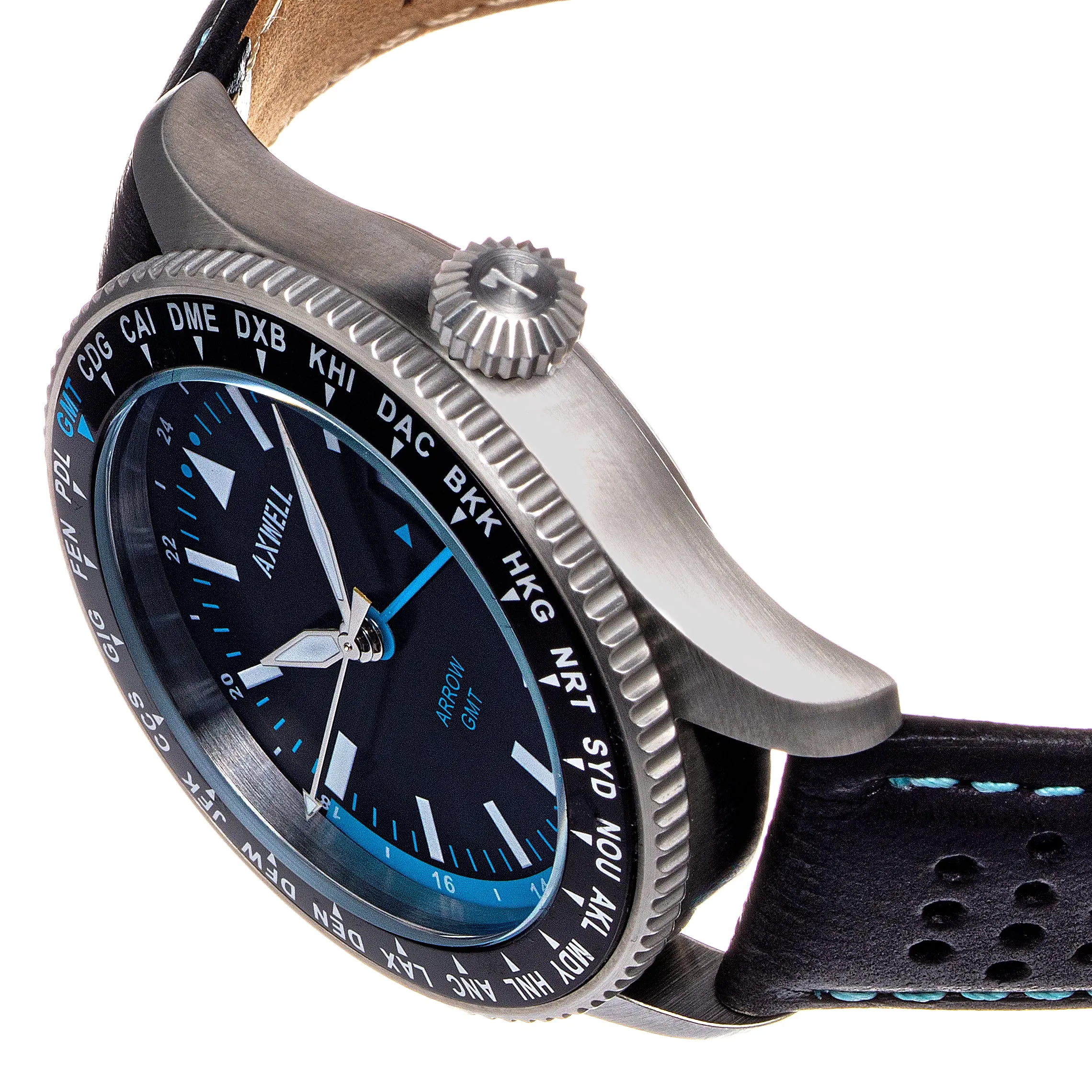 Axwell Arrow Leather-Band Watch w/Date