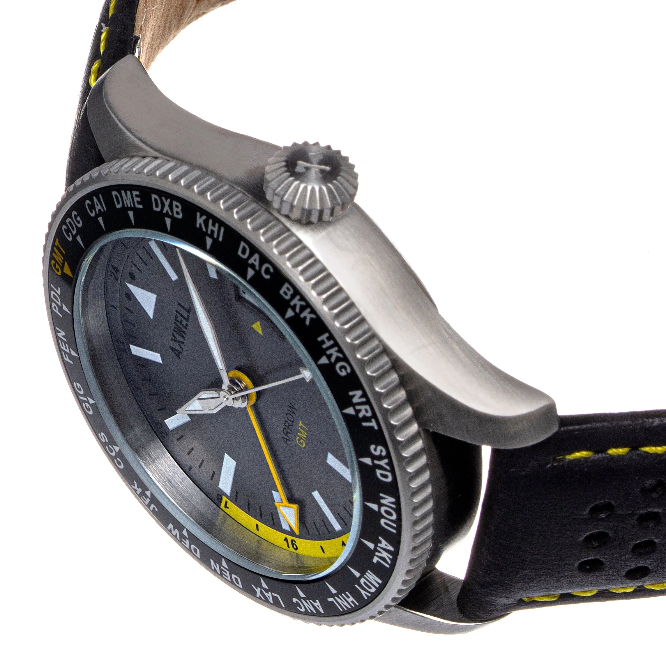Axwell Arrow Leather-Band Watch w/Date