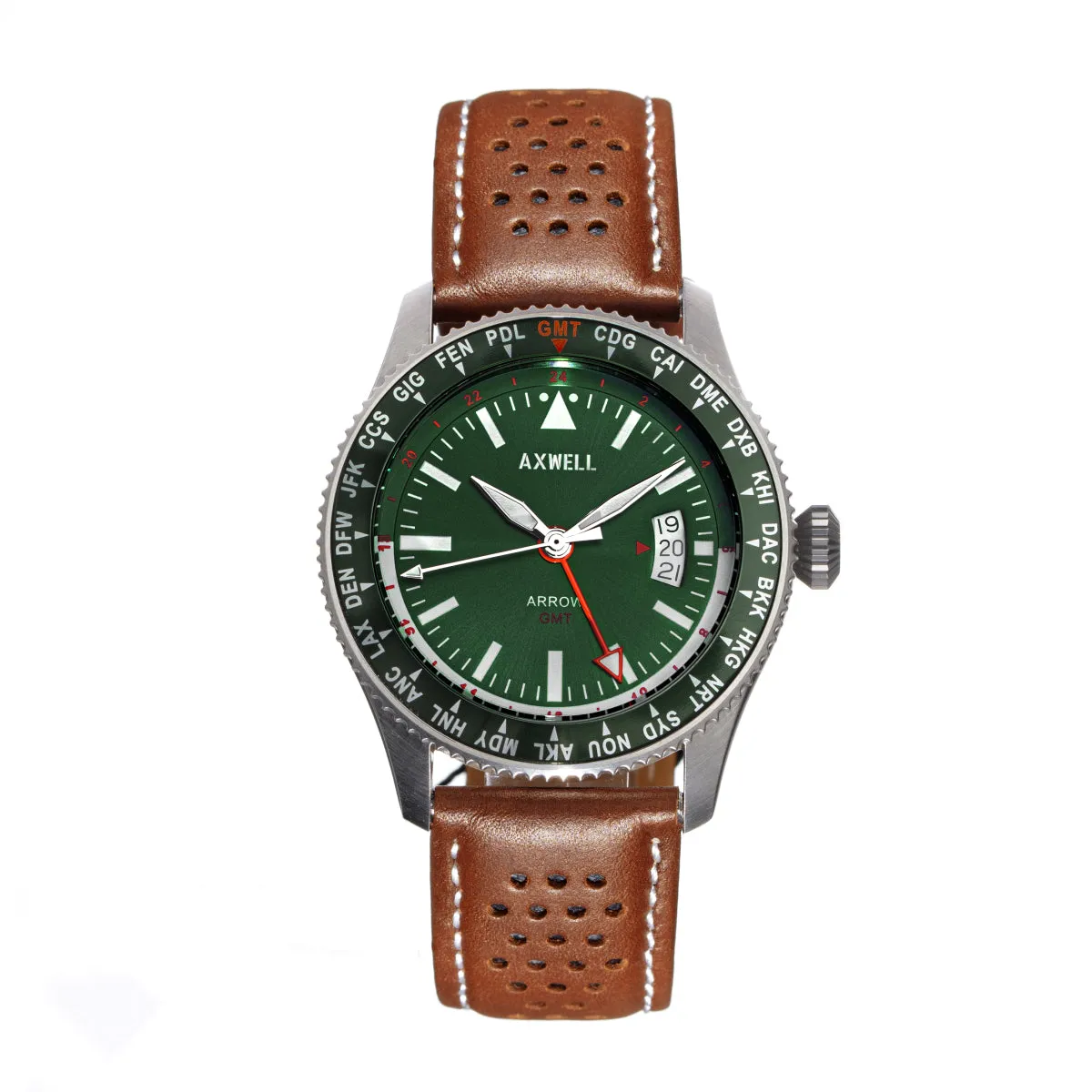 Axwell Arrow Leather-Band Watch w/Date