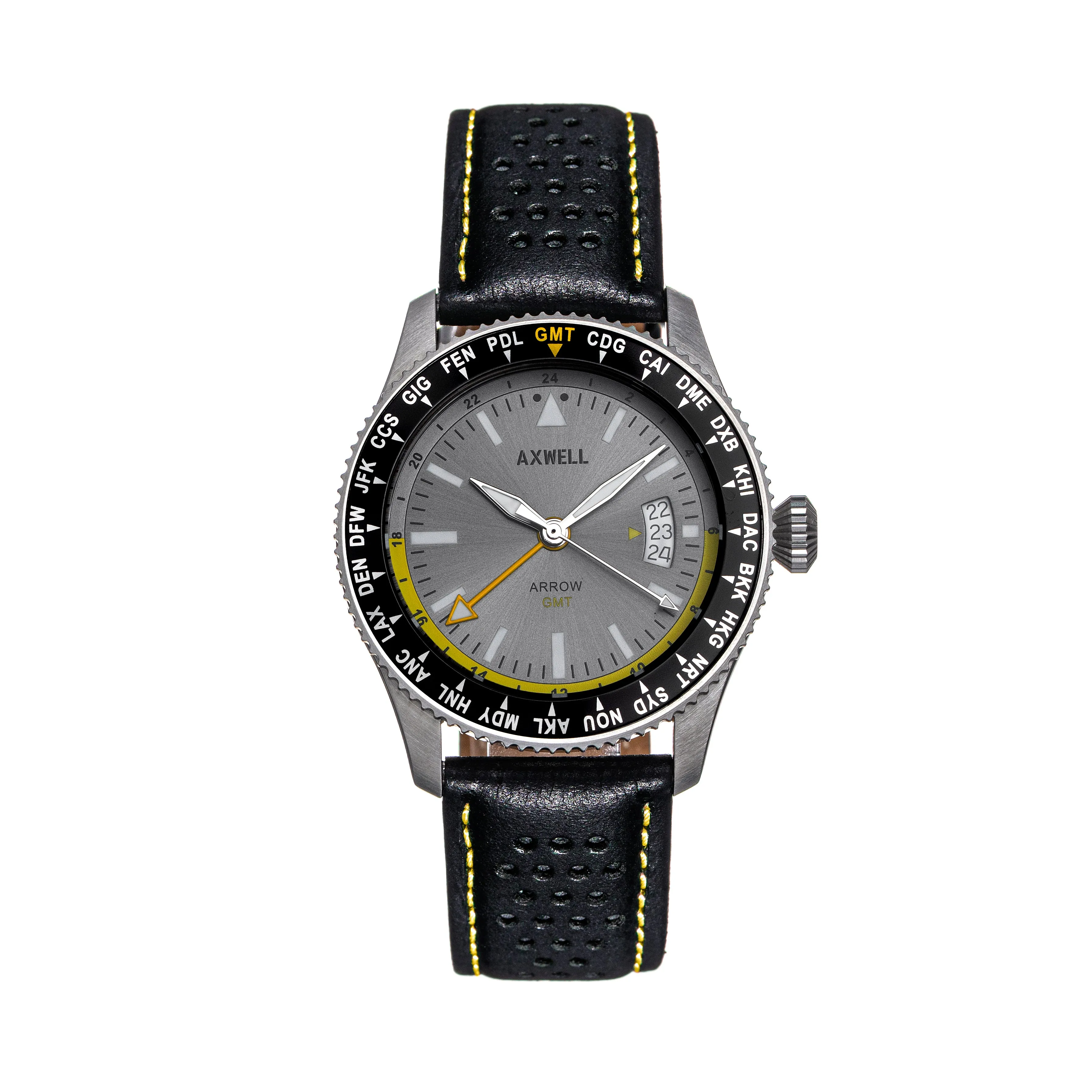 Axwell Arrow Leather-Band Watch w/Date