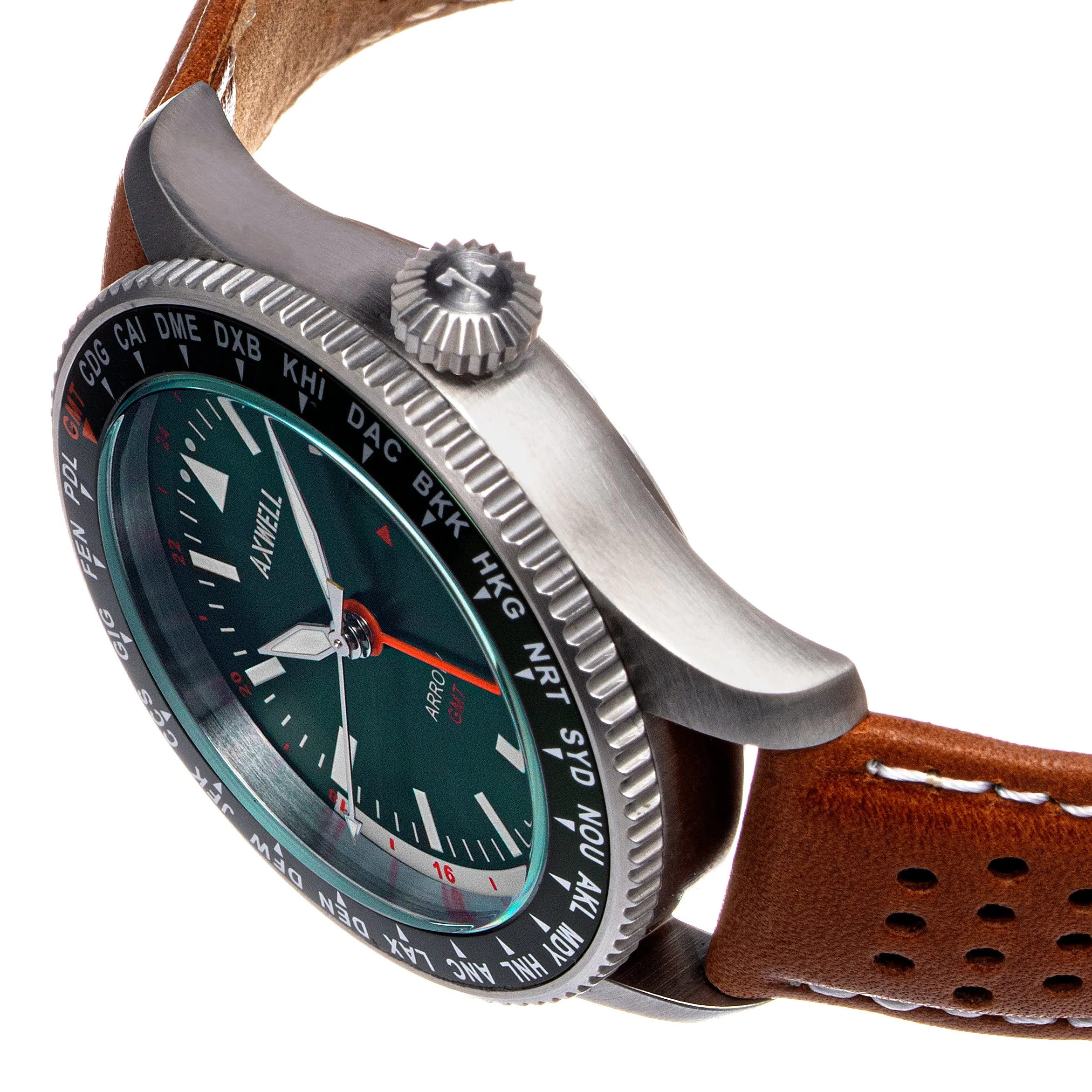Axwell Arrow Leather-Band Watch w/Date