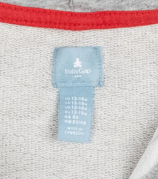 BABY BOY SIZE 12/18 MONTHS - Baby GAP, Classic Zippered, Raglan Hoodie EUC B30